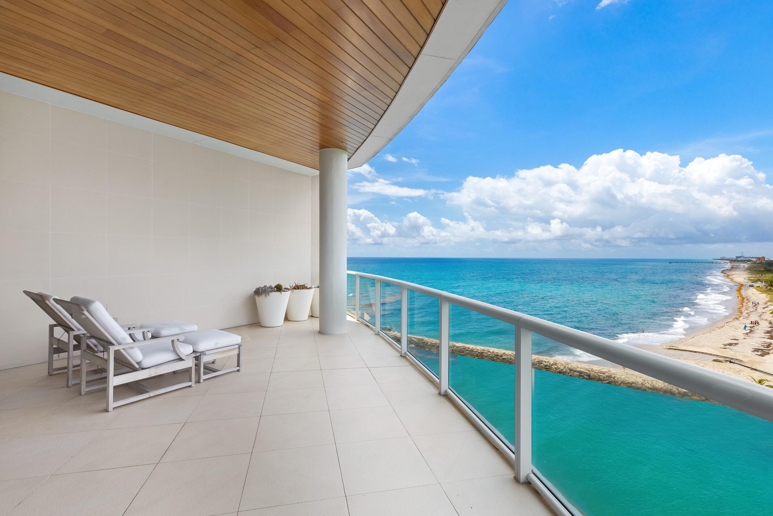Showcasing Signature Penthouse 601 at One Thousand Ocean, a rare offering that captures the essence of refined oceanfront living. Defined by soaring ceilings of approximately 12 feet, this exceptional oceanfront condominium offers an enhanced sense of volume and light, creating an atmosphere of refined grandeur throughout. This exceptional residence features three beautifully appointed bedrooms, a dedicated office and media room and an oversized laundry suite, thoughtfully designed to accommodate both everyday comfort and sophisticated living. Custom painted and designer wallpapered accent walls add depth and character, complementing the residence's curated aesthetic. The fully reimagined kitchen serves as a centerpiece, outfitted with premium finishes and modern appointments that cater to both culinary enthusiasts and effortless entertaining.  Walls of floor-to-ceiling glass frame sweeping views of the Atlantic Ocean, Boca Raton inlet waterway, and city skyline, while inviting natural light to pour into the interiors. Multiple terraces extend the living space outdoors, offering a seamless indoor-outdoor lifestyle and a private vantage point to enjoy sunrise and sunset vistas.  One Thousand Ocean delivers an unparalleled standard of service and exclusivity, with 24-hour manned security, concierge services, valet, and on-site management ensuring a seamless and secure living experience. Residents enjoy a boutique, full-service environment designed to rival the finest luxury resorts.  Completing this offering, a private oceanside cabana—featuring a lounge area, bathroom, and kitchenette—provides an additional retreat just steps from the sand.  Experience the pinnacle of penthouse living where architectural distinction, bespoke design, and oceanfront serenity converge at One Thousand Ocean. The property is being offered fully furnished with artwork included.