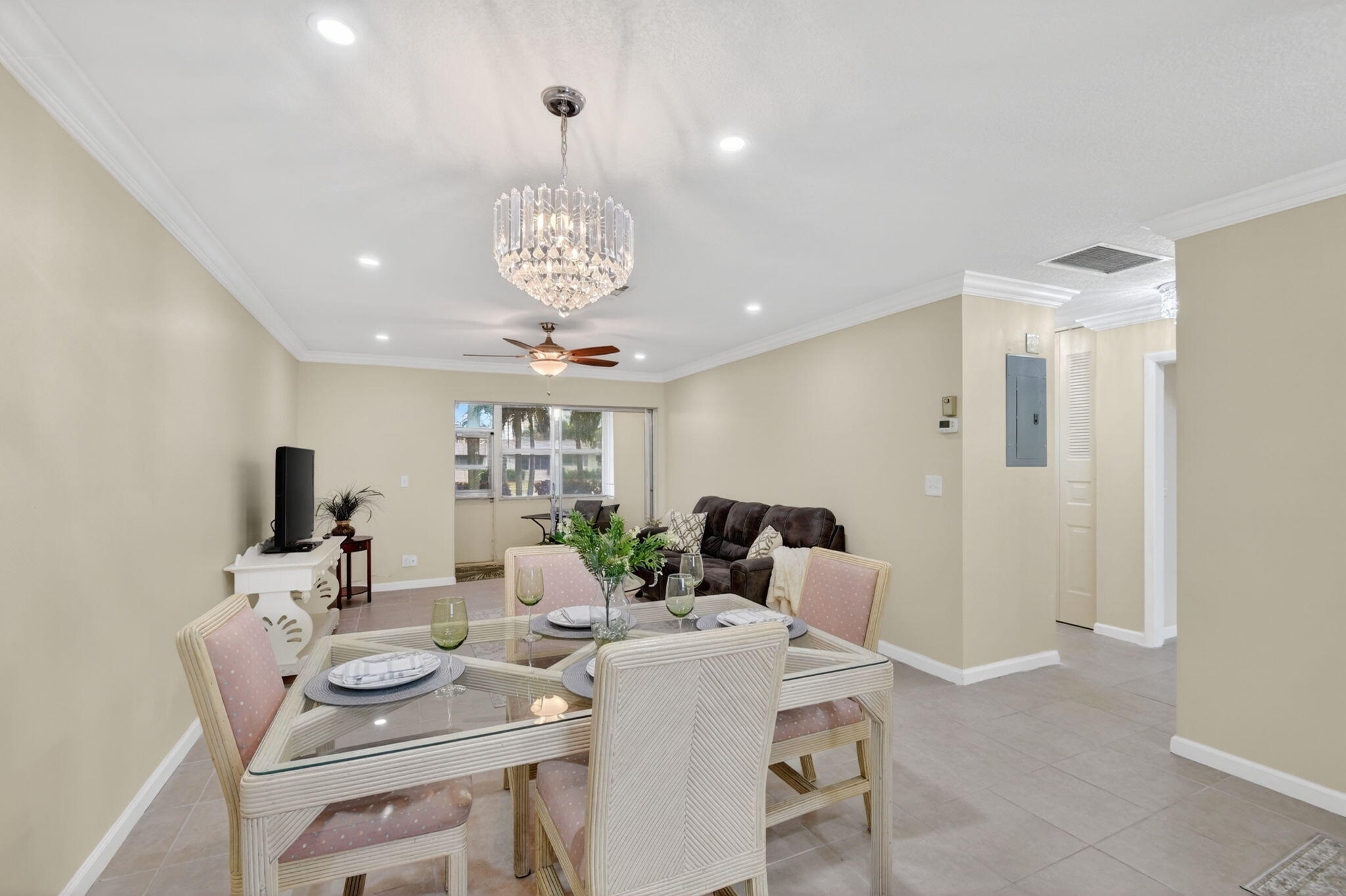 Welcome to this beautifully maintained 2 bedroom, 2 Bath Villa Style Condo. Located in the desirable 55+ Community of Cresthaven Villas in West Palm Beach. This bright and inviting first-floor unit, offers a spacious layout with generous closet space. There is plenty of storage, a total of 5 large closets including a Large storage unit in the enclosed Porch, leading out to your patio for outdoor relaxation. This unit has an updated kitchen, Bathrooms, Up dated electrical Panel, new disposal, Newer AC and a New Roof installed 2020. Enjoy resort style amenities, including a heated pool, sauna, clubhouse, fitness area, billiards, library, shuffleboard, and a full calendar of social activities. Ideally located just minutes from pristine beaches, Palm Beach International Airport, shopping,  Dining, medical facilities, golf courses, and the vibrant West Palm Beach, City Walk.  Enjoy South Florida living in a friendly and active community with beautifully maintained grounds and easy access to everything Palm Beach has to offer.