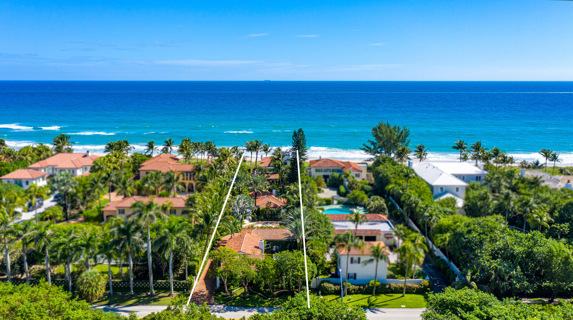 Iconic protected estate is ideal ultraluxury retreat in an uncertain world. Designed by Lila Vanderbilt Webb w/architect Maurice Fatio, using Mizner style/materials. Reimagined 2014. 3 superb smarthouse buildings, 5 bedrooms, gourmet  kitchen, oceanfront office, lookout tower, wet bars, pool w/statues/fountains, 2 spas, full gym, sauna, Mario Nievere landscape, private beach access/outdoor shower.
:  The information herein is deemed reliable and subject to errors, omissions or changes without notice.  The information has been derived from architectural plans or county records. Buyer should verify all measurements Miradero: A Grand Historic Oceanfront Compound
Gulf Stream, Florida

With its vintage Palm Beach design and modern lifestyle amenities,                                 this reimagined Vanderbilt family compound is a protected ultra-luxury cocoon. 
When Palm Beach socialite Lila Vanderbilt Webb conceived this Gulf Stream compound in 1931, in tandem with her son and renowned architect Maurice Fatio, she sourced design ideas from famed architect Addison Mizner and design materials (from tiles to stonework) from his local factory. Her vision, artfully realized by prominent Palm Beach builder C. G. Warner, had as its focal point a three-story tower residence crowned by the mirador (lookout) that inspired its name.
While Lila was a gracious hostess who demanded an inviting environ for family and friends, she also required a serene setting for herself. One that nurtured her personal privacy and sense of ease with protected areas, glorious ocean views, secure accommodations. The resulting walled gated compound was completed in 1933.
Reimagined in 2014 by architect Mark Marsh, contractor Tim Givens, interior designers Richard Fast and Jean Greeson, and award-winning landscape architects Nievera Williams, Miradero has been modernized, refined and expanded without ever compromising its architectural integrity or over-arching charm. 
This iconic compound offers the ideal ultra-luxury escape from an uncertain world. 
Today's Miradero, comprised of its signature tower residence, the original guesthouse and a pool house addition, marries exceptional finishes sourced from around the world with the ultimate in convenient secure Smart House technology. 
With its stylish sit-down bars, sculpted pool and spas, comprehensive gym, finely crafted sauna, sequestered gardens, private canopied path to a pristine beach, this protected oceanfront cocoon offers exceptional amenities and a remarkably relaxed lifestyle. All in close proximity to the superb shopping, dining, and entertainment available in the nearby hamlets of Delray Beach and Palm Beach, as well as Boca Raton. 

Location                                                                                                                            North Ocean Boulevard, Gulf Stream, Florida. Established as an exclusive winter resort in the 1920's, Gulf Stream is a hidden gem in the heart of South Florida's fabled Gold Coast. This quiet oceanfront hamlet, prized for exceptional quality of life and historic charm, is served by a winding stretch of Ocean Boulevard, canopied with Australian pines, that has been designated a Historic Scenic Highway. It is ideally situated just north of charming Delray Beach, where an eclectic array of shopping, dining, and entertainment options are available along vibrant Atlantic Avenue. Convenient air transport is barely 10± miles south at Boca Raton's private executive airport, or 16± miles north at Palm Beach International Airport.
Property
This estate-sized oceanfront property is electronically gated, hedged, and approached by a long paver drive. It proceeds past the guesthouse, with its attached garage and private walled/hedged relaxation area with saline spa and spillover fountain, to a large motor court at the heart of the compound.

A linear coral deck and resort-style pool with separate spa lie between the pool house and the tower residence, framed by a serene tropical landscape with specimen palms, statuary, an original fountain, multiple seating areas, and a trellised walkway. 

On the far side of the tower residence is an oceanfront sun deck with a stairway to a seagrape-canopied beach path with après beach shower.
 
Tower Residence
First floor: A wrought iron door opens into a foyer entry hall with hand-painted Italian tile floor. To the right, a living room with hickory floor and detailed coffered ceiling adjoins a dining room with slanted washed cypress beam ceiling, hand-painted tile floor, arched windows and French doors to the pool. Beyond the living room, a butler's pantry with wet bar and wine cooler is prelude to a light-filled oceanview family room with original moldings and cast stone fireplace, marble tile floor, and pocket doors to the oceanfront terrace. A charming oceanview kitchen, with slanted tongue/groove ceiling, custom cabinetry, marble counters, painted tile backsplash, top-tier Sub-Zero/Wolf/Miele appliances, and an Electrolux laundry room complete this level. 
Second Floor: The oceanfront master suite encompasses an expansive bedroom with wood floor, antique English fireplace, drop-down television, and French doors to a wrought iron balcony; his and hers master baths (his with oceanview shower, hers with spa tub); and spacious partner boutique walk-in closets.
Third Floor: An oceanview office with wood floor offers a spiral staircase to the roof-top mirador, used as a lookout for enemy ships during WWII.  
Pool House:  This one-story addition features a living room with terrazzo floor, antique fireplace, lighted wine bar with 120-bottle cellar, mini-fridge and dishwasher; a guestroom with built-ins and walk-in closet sharing a steam shower Jack and Jill bath with a full gym with odor-resistant rubber floor; and a cedar sauna.
Guest House: This single-level abode with reclaimed hickory floors features a central greatroom with brick walls, hickory fireplace, pecky cypress peaked ceiling, kitchenette/wet bar, and French doors to the private spa with spillover fountain. At one end, a VIP suite with slanted pecky cypress ceiling and boutique walk-in closet has an attached marble bath. At the other end, two guestrooms share a bath with steam shower. A second laundry with Miele stack unit completes this split plan.  
Special Features: fully automated Crestron® smarthouse technology; volume detailed ceilings; custom Tischler windows; natural gas stove/fireplaces; Kohler generator supports 95% of property.

DISCLAIMER: Information published or otherwise provided by the listing company and its representatives including but not limited to prices, measurements, square footages, lot sizes, calculations, statistics, and videos are deemed reliable but are not guaranteed and are subject to errors, omissions or changes without notice. All such information should be independently verified by any prospective purchaser or seller. Parties should perform their own due diligence to verify such information prior to a sale or listing. Listing company expressly disclaims any warranty or representation regarding such information. Prices published are either list price, sold price, and/or last asking price. The listing company participates in the Multiple Listing Service and IDX. The properties published as listed and sold are not necessarily exclusive to listing company and may be listed or have sold with other members of the Multiple Listing Service. Transactions where listing company represented both buyers and sellers are calculated as two sales. The listing company's marketplace is all of the following: Vero Beach, Town of Orchid, Indian River Shores, Town of Palm Beach, West Palm Beach, Manalapan Beach, Point Manalapan, Hypoluxo Island, Ocean Ridge, Gulf Stream, Delray Beach, Highland Beach, Boca Raton, East Deerfield Beach, Hillsboro Beach, Hillsboro Shores, East Pompano Beach, Lighthouse Point, Sea Ranch Lakes and Fort Lauderdale. Cooperating brokers are advised