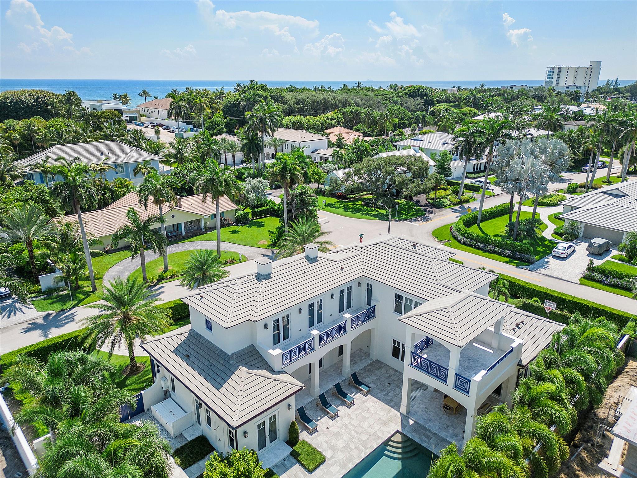 The Perfect home for the discerning buyer in the much sought after Seagate Area of Delray Beach. Richard Jones Architect. Classically Elegant Design & Executed with priority in form and function. 6580 total sq ft includes  4602 sq ft Air conditioned living space, Large Covered loggia & additional balconies overlooking your 50 ft Lap Pool. Extremely Private outdoor entertaining areas. Statement making Marble throughout 1st level & Wood 2nd. Primary Suite on 2nd floor near your enclosed elevator enjoys a large private balcony.   2 additional Ensuite Bedrooms on the 2nd floor. Your Oversized office & 4th ensuilte bedroom on the first floor. Oversize corner lot 15,668.Optional Apartment on the Sand Available to purchase adds to the perfect beach lifestyle. All information available.