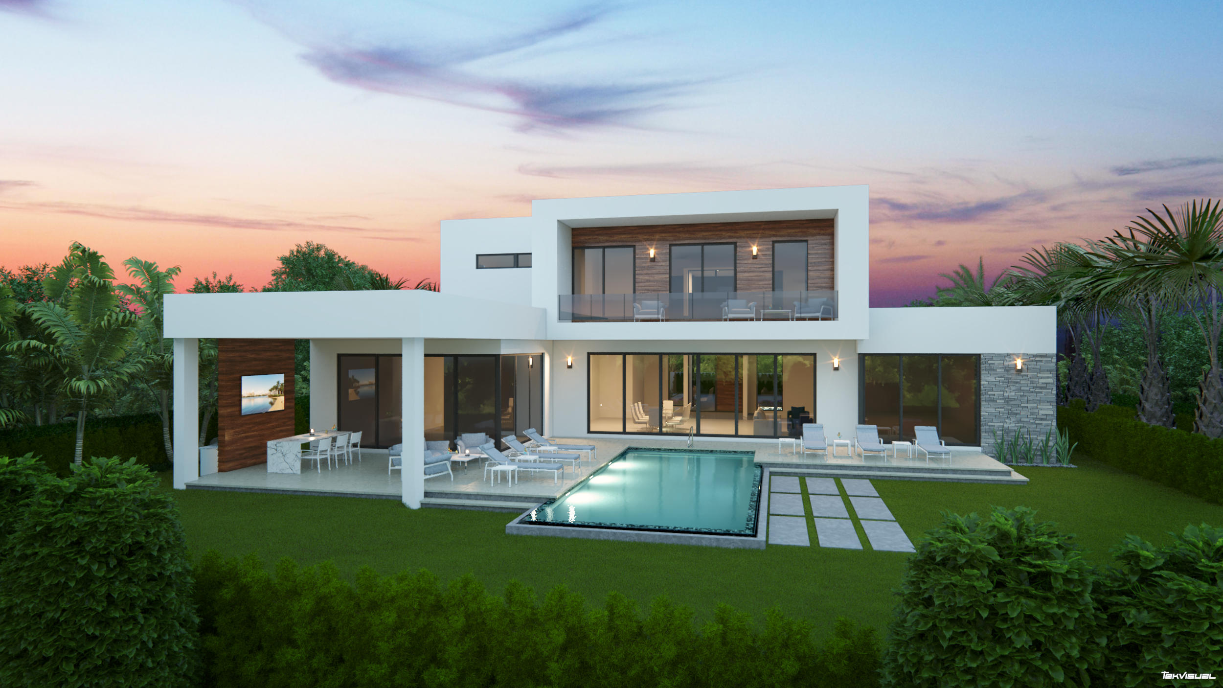 Developer fee of 1.5% of purchase price at closing. Buyer to pay title, documentary stamps and development fees. Builder Warranty. Must use builder sale agreement.  A stunning example of contemporary architecture in its innovative design, this brand new home, built by Seaside Builders, seamlessly incorporates interior and exterior spaces.  Showcasing the finest materials within a dramatic open plan and floor to ceiling glass, the residence is infused with lots of natural light and transparency. Upon entering the 6,532 TSF residence, guest are greeted with a sleek great room affording views of the tropically landscaped private gardens and saltwater pool area. 
Additional elevated amenities include an epicurean kitchen with the finest custom cabinets and top shelf appliances while the adjacent family room functions as the social hub of the house and is sure to please the most discerning chef. The sumptuous ground floor owners' suite complete with spa like bath, and, large walk in closets make for the perfect retreat. Further, the home features a cozy den/office and 3 bright and spacious guest suites on the second floor. For family and friends, the outdoors is enhanced with a spacious covered loggia to gather and enjoy the sunny Florida lifestyle. Peace and tranquility enfold this amazing home, yet, you are only moments to the beach, and a cornucopia of fine restaurants, boutiques, and lively entertainment along famed Atlantic Avenue.