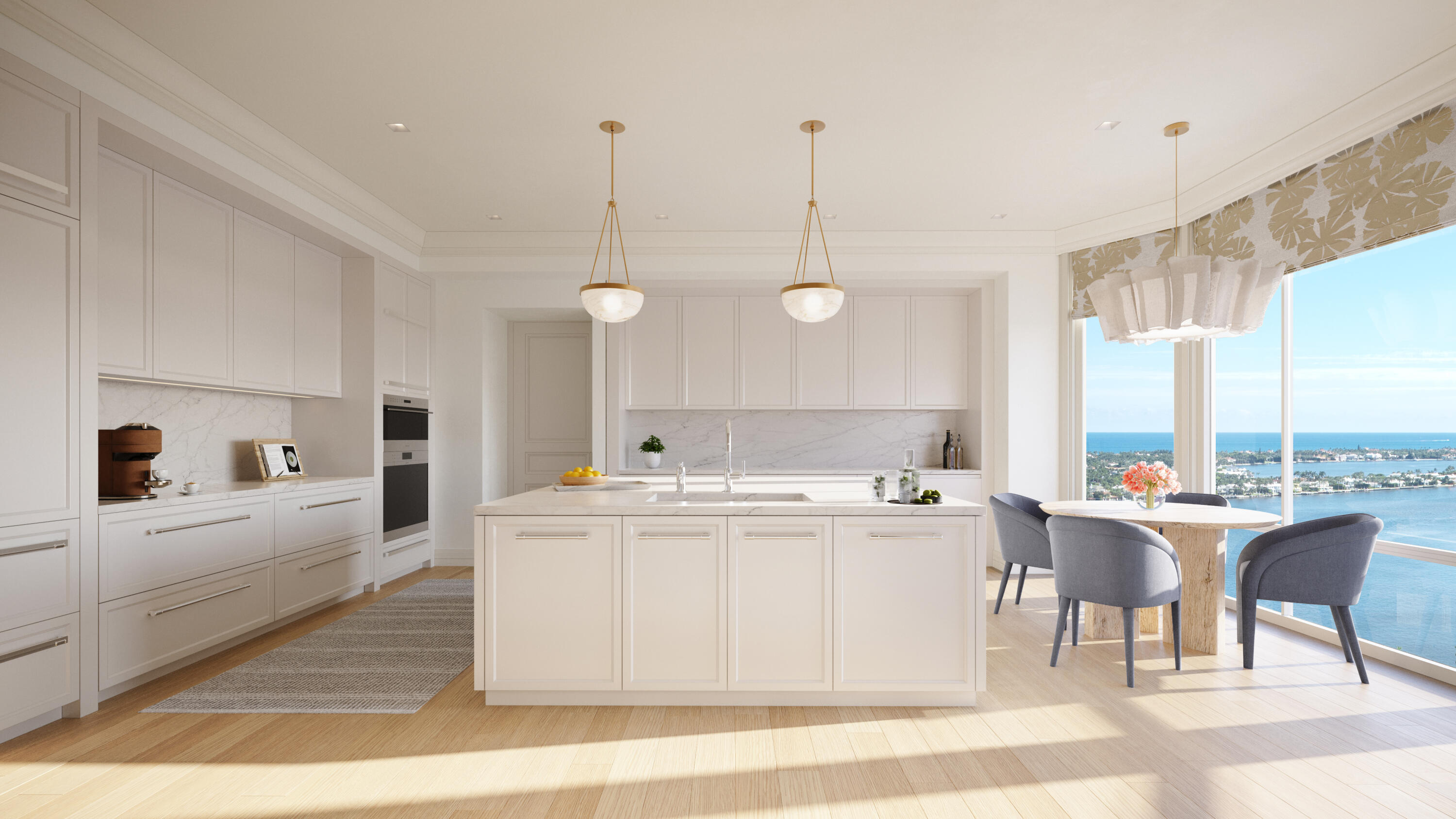 South Tower Residence 2203 at South Flagler House captures the essence of waterfront living with 4 BR and 5.1 BA designed for elegance and ease. A private elevator opens to a sunlit great room with sweeping views of the Intracoastal, Palm Beach Island, and the Atlantic Ocean. The primary suite is a serene retreat with dual baths & dual walk-in closets. Thoughtfully designed for both comfort and entertaining, the residence features an eat-in kitchen, library/office, guest wing with its own private terrace, and expansive outdoor living that seamlessly blends with the interiors. South Flagler House, presented by Related Ross, combines the timeless style of Robert A.M. Stern Architects & the luxurious aesthetic of Pembrooke & Ives, resulting in soulful spaces designed for an enhanced lifestyle. Primely positioned on 3.4 acres along the Intracoastal Waterway at 1355 S Flagler Dr. South Flagler House features two 28-story structures with 105 beautifully appointed 2-to-5-bedroom homes. Representing the single largest amenity offering per residence in all of Palm Beach County. Residents will have access to lifestyle amenities of unprecedented range & quality, with on-site concierge services surpassing those of the most exclusive private members' clubs.