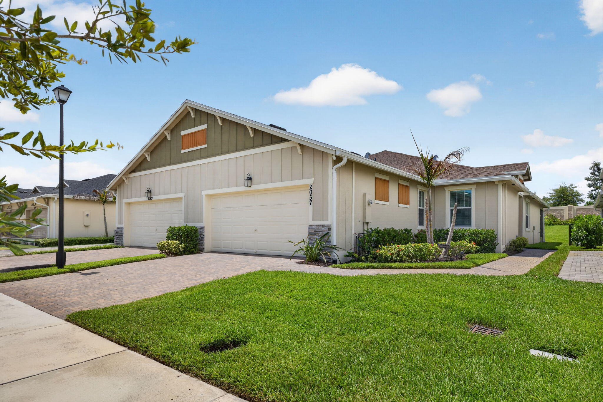 Better than new! This professionally upgraded, move-in-ready villa in 55+ gated Veranda Preserve offers 3BR/2BA and 1,757 SF of thoughtfully designed living. Open-concept Great Room flows into a gourmet kitchen and dining area, perfect for entertaining. 4-panel sliders open to a screened-in lanai. Private Owner's Suite features dual vanities, walk-in shower, private water closet and oversized walk-in closet. Two additional bedrooms plus a flex space complete the split floor plan. Upgrades include custom molding, TV accent wall, designer lighting, ceiling fans, all-window blinds, LVP flooring throughout, and GE refrigerator/washer/dryer. Full impact glass, just 2 years old. Resort-style amenities include heated pool, hot tub, fitness center, movie theater, bocce, pickleball and tennis.