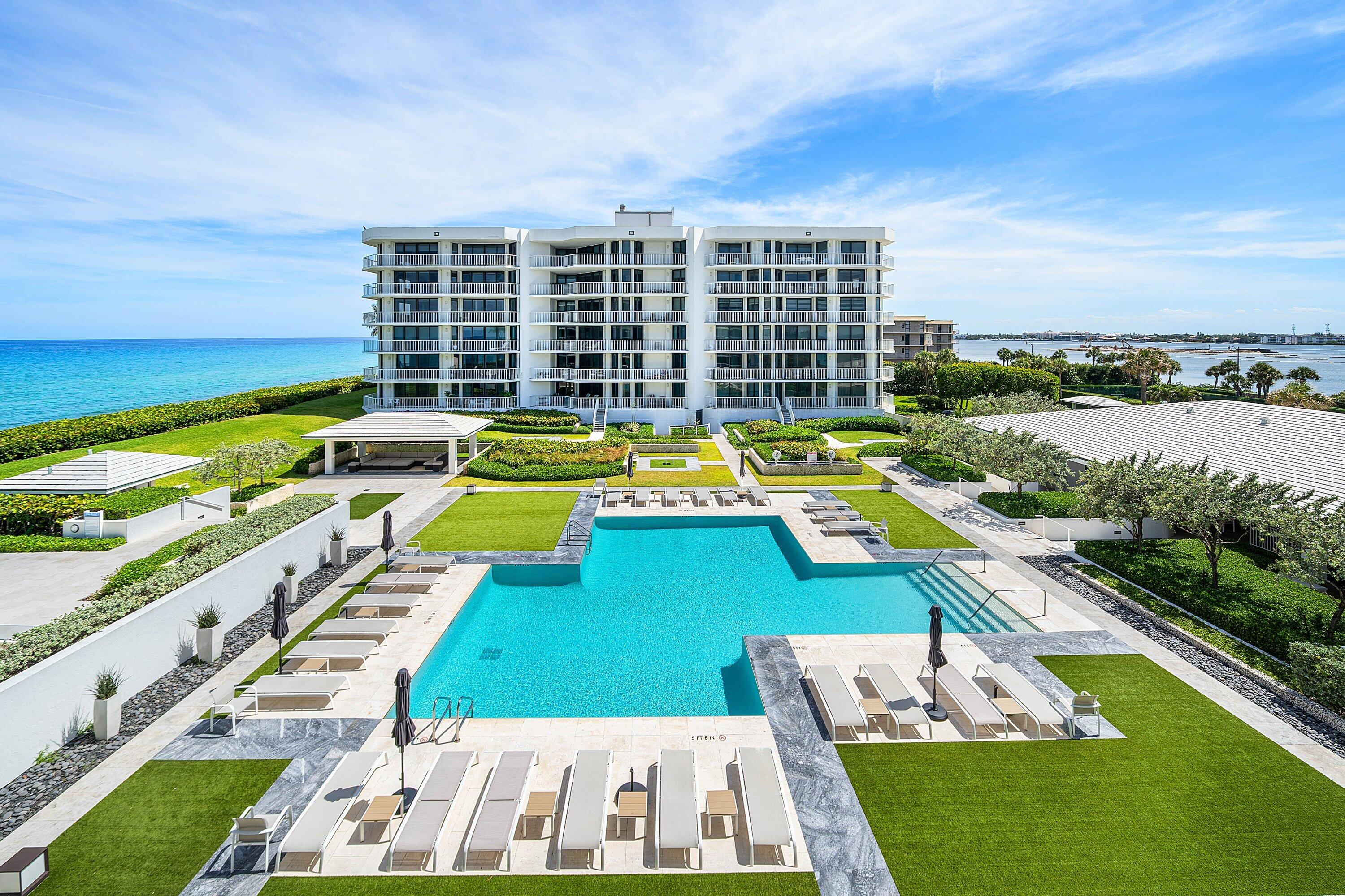 This elegant 2BR/2.5BA oceanfront residence offers exquisite Southeast ocean, pool & Intracoastal views from every room. Inside are beautiful carrara marble floors throughout, a custom open kitchen with center island seating and Wolf & Subzero appliances. The primary suite offers a work station, walk-in closet and  nicely appointed marble bathroom with a oversize shower and free standing tub.The oversized Southeast facing balcony is perfect for taking in the ocean breezes and wonderful sunsets. The Enclave is a pet friendly luxury building with fabulous amenities including 24/7 Manned Gatehouse, 24/7 Doormen, New Lobbies & Hallways, Resort Style Pool & New Fitness Center & Community Room, 2 BR Guest Apartment, Garage Parking & Excellent Management