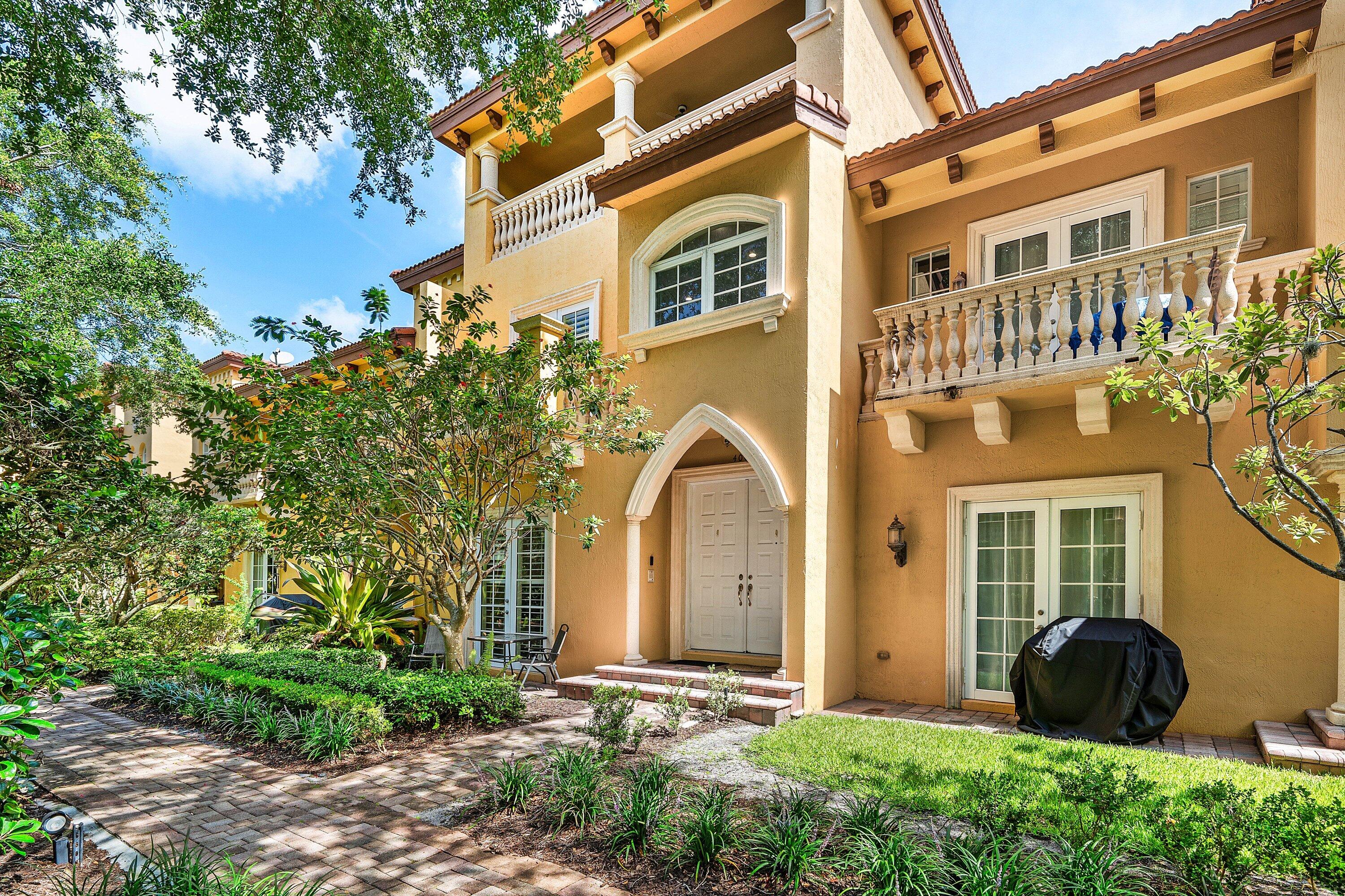 Nestled within the gated community of Tuscany Village in desirable East Boca Raton, this beautifully maintained 3-bedroom, 3.5-bath townhome combines spacious living with effortless convenience. Designed with timeless Mediterranean-inspired architecture, the home welcomes you with a private entry, lush tropical landscaping, and an inviting curb appeal. The thoughtfully designed floor plan offers generous living and dining spaces filled with natural light, rich wood flooring, and a private elevator providing easy access to every level. A flexible den or office creates the ideal space for working from home, a media room, or additional living area. The upper levels feature all three bedrooms, all en-suite with their own bathrooms and large closet space.  The main living level includes a well-equipped kitchen, powder room, laundry room, and open-concept living spaces perfect for both entertaining and everyday comfort. A two-car garage provides added convenience and storage.  Enjoy a prime East Boca location just moments from the beach, downtown Boca Raton, Mizner Park, premier shopping, dining, and highly rated schools. An exceptional opportunity to own in one of Boca Raton's most convenient and sought-after gated communities.
