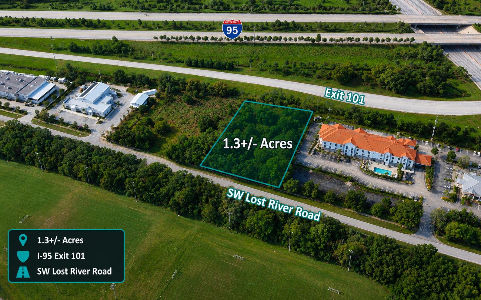 1.3 acres of prime commercial land positioned at the intersection of Lost River Road and Kanner Highway, directly at the I-95 Interchange (Exit 101). The property includes a fully approved site plan for a 23,000 SF commercial building, complete with construction drawings. The site offers 193 feet of highly visible frontage along the northbound off-ramp to Kanner Highway, providing exceptional exposure and access.