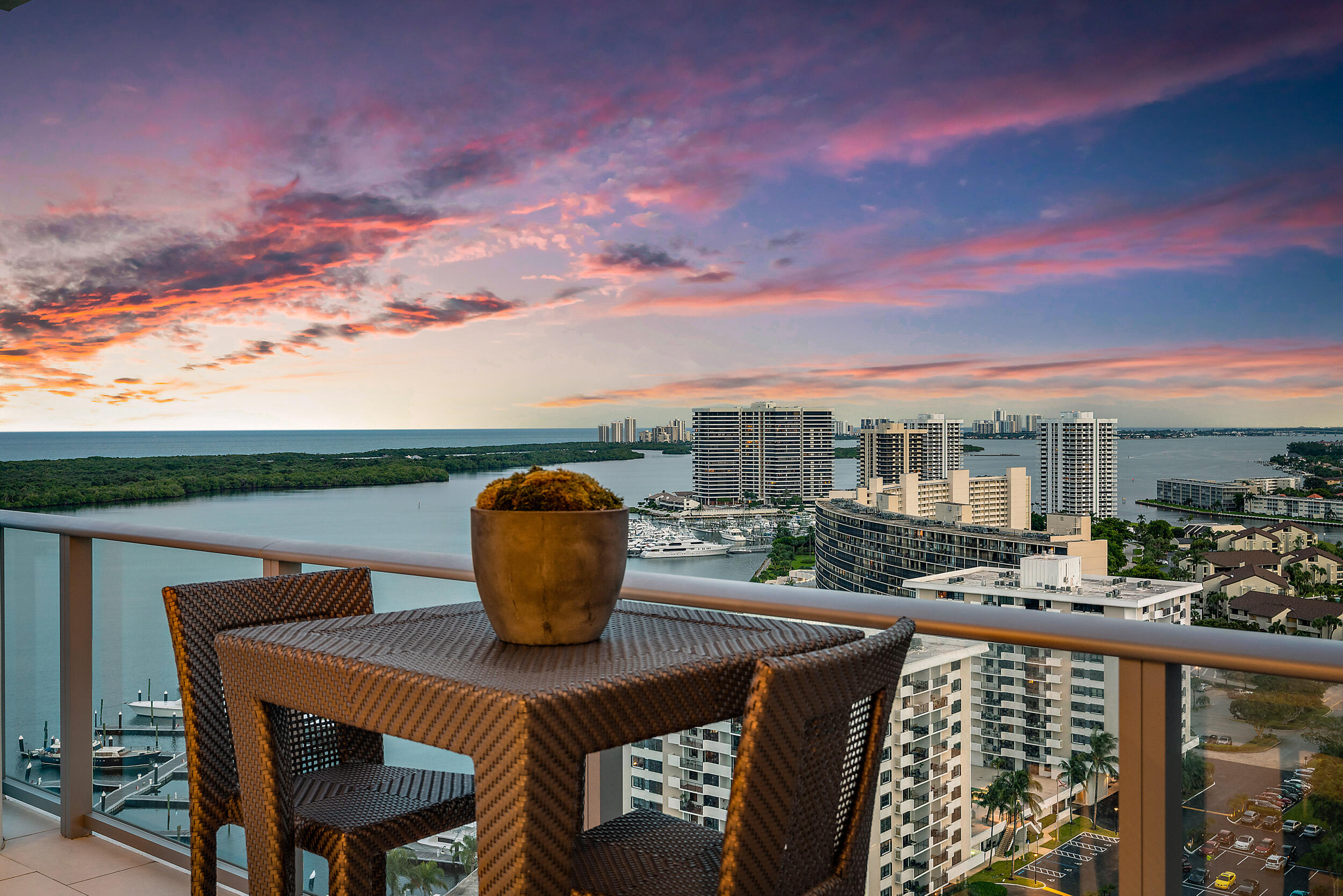Rare Opportunity to purchase a spectacular & expansive penthouse in the desirable South Tower in the Water Club.   Each Bedroom has it's own exceptional views and terrace. The den/office adjoins the 3rd Bedroom with its own private elevator entrance. Open Floor-plan with incredible Great Room with open Family Room, Dining Rm, & Large Gourmet Kitchen with European Cabinetry, Quartz CT,s & High-End Jenn-Air Appliances. Upgraded Large Porcelain Tile Floors Throughout all living areas. Luxury Amenities include: Guest Suites, Private Club, Day Dock, Fire Pits, two State of the Art Fitness Centers, Pickle ball Court, Event Lawn Space, Lap Pool & 2 Resort Style pools. Gated entry, covered parking and storage, private elevator lobbies with secured access and 24/7 security provide peace of mind.