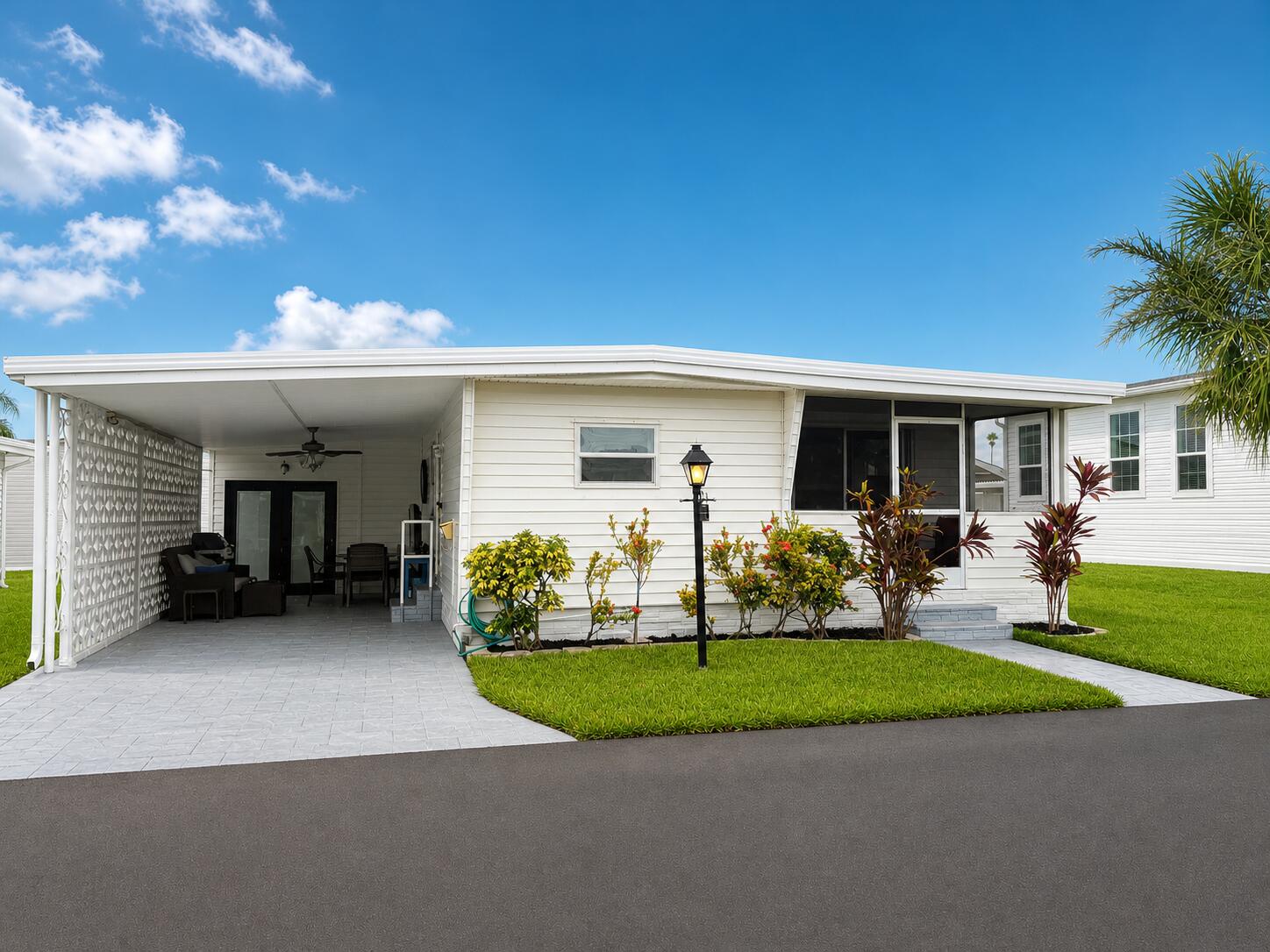 Beautiful manufactured home located in the desirable Orangebrook Harbor 55+ community. This fully furnished, turn-key 2 bedroom / 2 bathroom home features a spacious shed with laundry room and is situated in the newer phase of the community with newer homes. Golf carts and motorcycles are permitted, and the community is pet-friendly. Enjoy an active lifestyle with many amenities just steps from the 18-hole golf course and pickleball courts. No rentals allowed. Quiet, well-maintained, and peaceful community living at its best.