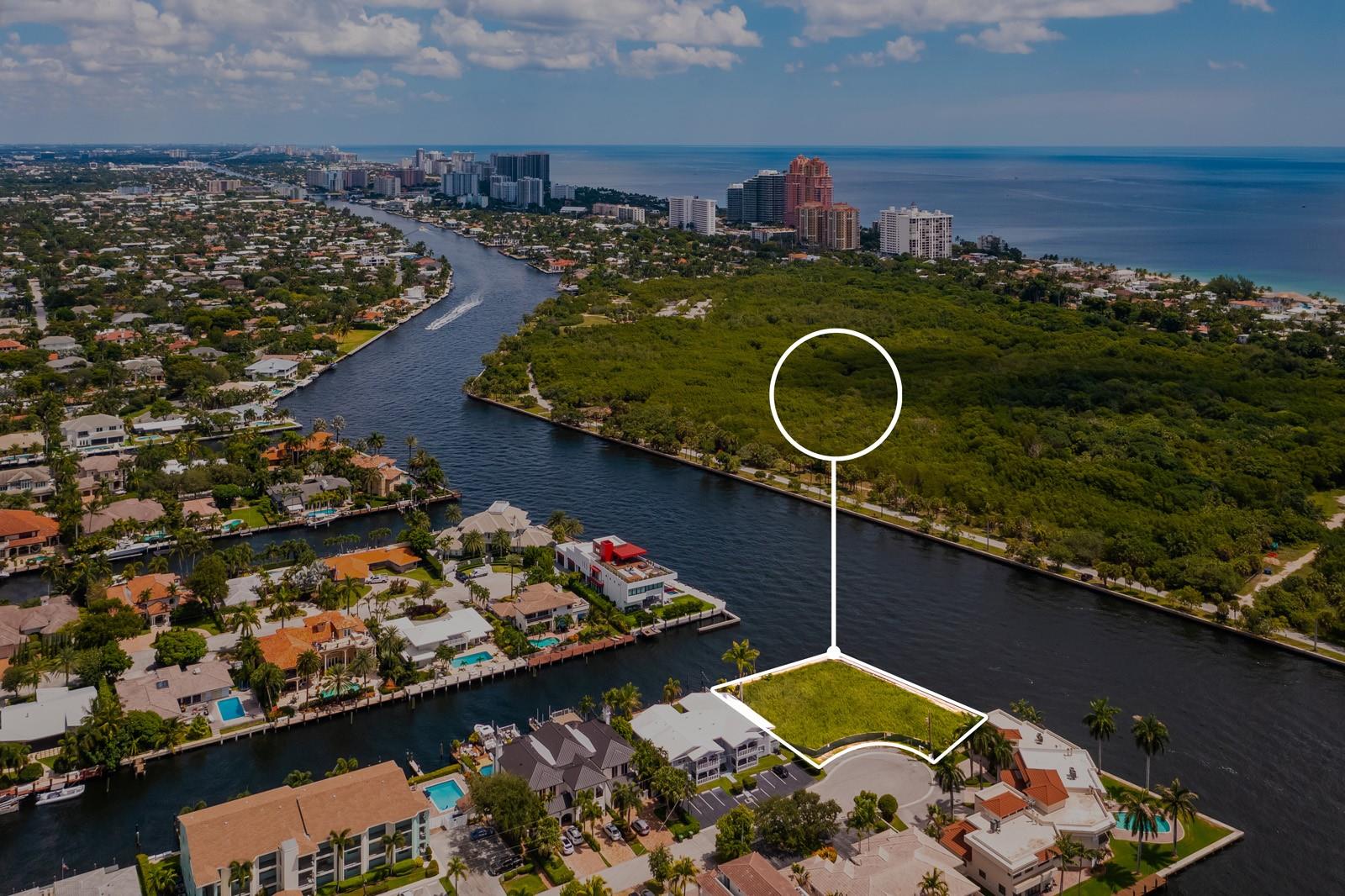 Incredible POINT LOT in CORAL RIDGE! Zoned Multi-Family with 279 ft of prime waterfrontage, offering stunning views of the Intracoastal and Birch State Park. The property is zoned RMM 25, allowing for up to 55 feet in height and versatile uses such as Single Family, Duplex, Townhomes, or Multi-Family developments. Preliminary plans have been completed for 4 luxury townhomes,  6 luxury condos or a 12,000 SF home, . This is an unmatched opportunity for residential development on a Direct Intracoastal Point Lot in East Fort Lauderdale. Just minutes from the beach, downtown, and numerous shopping and dining options, making it one of the best locations in the area! Don’t miss out!