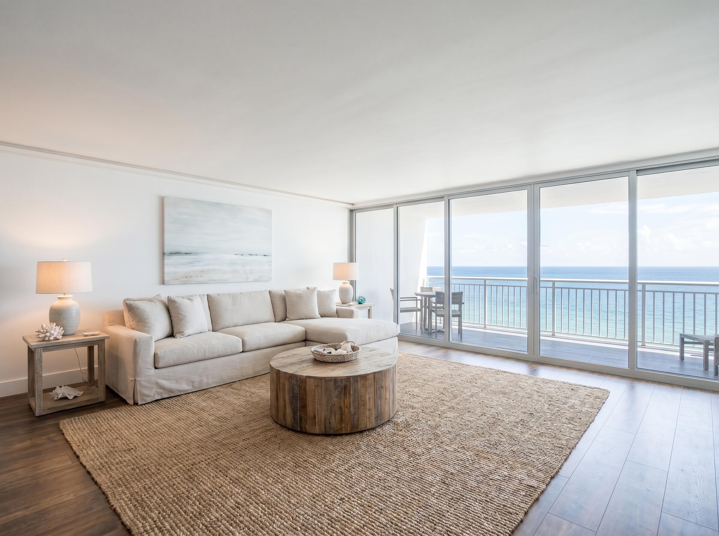 Rarely available oceanfront penthouse residence at The Whittington offering 2,316 square feet of beautifully renovated coastal luxury. This exceptional 3-bedroom, 2.5-bath residence showcases breathtaking panoramic Atlantic Ocean views from sunrise to sunset and features an expansive wraparound balcony ideal for entertaining, relaxing, and enjoying the sights and sounds of the ocean.  The thoughtfully redesigned interior blends sophisticated modern finishes with timeless coastal elegance. Floor-to-ceiling impact glass fills the residence with natural light while framing endless ocean vistas from the main living areas and primary suite. Wide-plank flooring flows throughout the home, complemented by a designer kitchen featuring custom cabinetry, quartz countertops, stainless steel appliances, open shelving, abundant storage, and a spacious breakfast bar.  The oversized primary suite serves as a private retreat with direct balcony access, spectacular water views, and a spa-inspired bath featuring dual vessel sinks, custom cabinetry, designer lighting, and a stunning oversized walk-in shower with premium finishes. Additional guest bedrooms and bathrooms have been tastefully updated and offer comfort and privacy for family and guests.  The expansive open-concept living and dining areas seamlessly connect to the oceanfront balcony, creating the perfect setting for indoor-outdoor South Florida living. Additional features include a separate laundry room, generous storage throughout, custom millwork, designer fixtures, and move-in-ready condition.  Located directly on the sand in one of Pompano Beach's most desirable oceanfront buildings, residents enjoy easy access to waterfront dining, marinas, golf courses, shopping, entertainment, and the rapidly evolving Pompano Beach beachfront district.  A rare opportunity to own a turnkey penthouse residence with spectacular ocean views, luxurious finishes, and an unbeatable beachfront lifestyle. Photos are renderings and job will be completed within the next 30 days. Reach out with any questions.