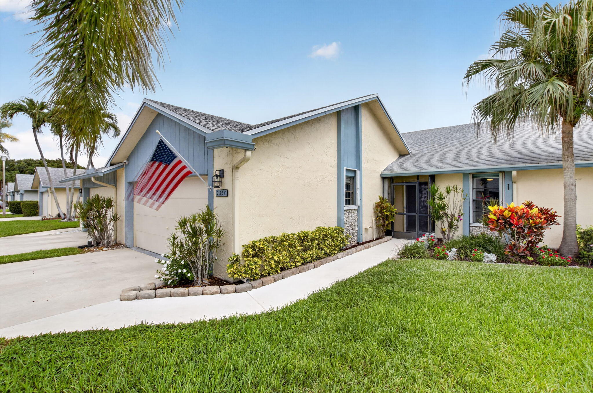 ABSOLUTELY PRICED TO SALE!   Welcome to this charming villa in River Oaks, Sandalfoot Cove Section 12 in Boca Raton, Florida. This single-story residence offers 1,435 square feet of finished living space thoughtfully designed with three bedrooms and two bathrooms.  This villa has been lovingly cared for by the owners. Freshly painted throughout and totally storm protected.  AC is 1 year. WH is 2 years. All new plumbing is 2 years (no poly pipes!)  Both bathrooms have new vanities.  Attic is newly sprayed 12" insulation and plywood flooring.  The large patio area has a privacy fence - not common to all villas.  As your realtor for a list of improvements and general information.  Association has reported that this section of River Oaks will get new roofs around 2033.   There will be no assessment for the roof. 2 pets are allowed up to 50 lbs at maturity.  No agressive breeds per association.  Must own for 1 year before renting.