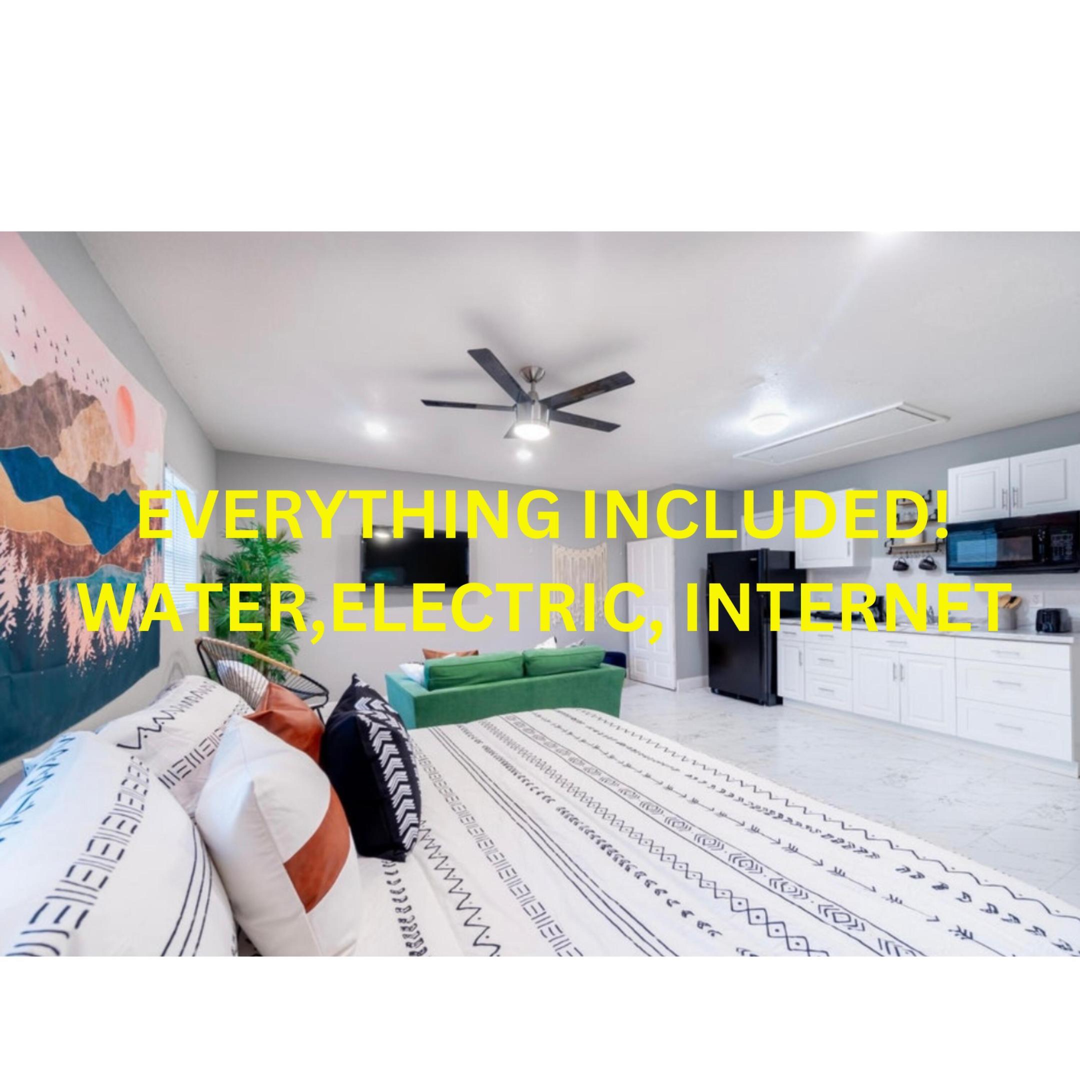 ALL UTILITIES INCLUDED! Electric, Water, Internet and Lawncare. Fully Furnished. 1 Bedroom Studio with separate entrance, AC, and Hot Water Heater. Full Bathroom and kitchenette (no stove). No laundry or backyard access. Pets are welcome. No smoking.
