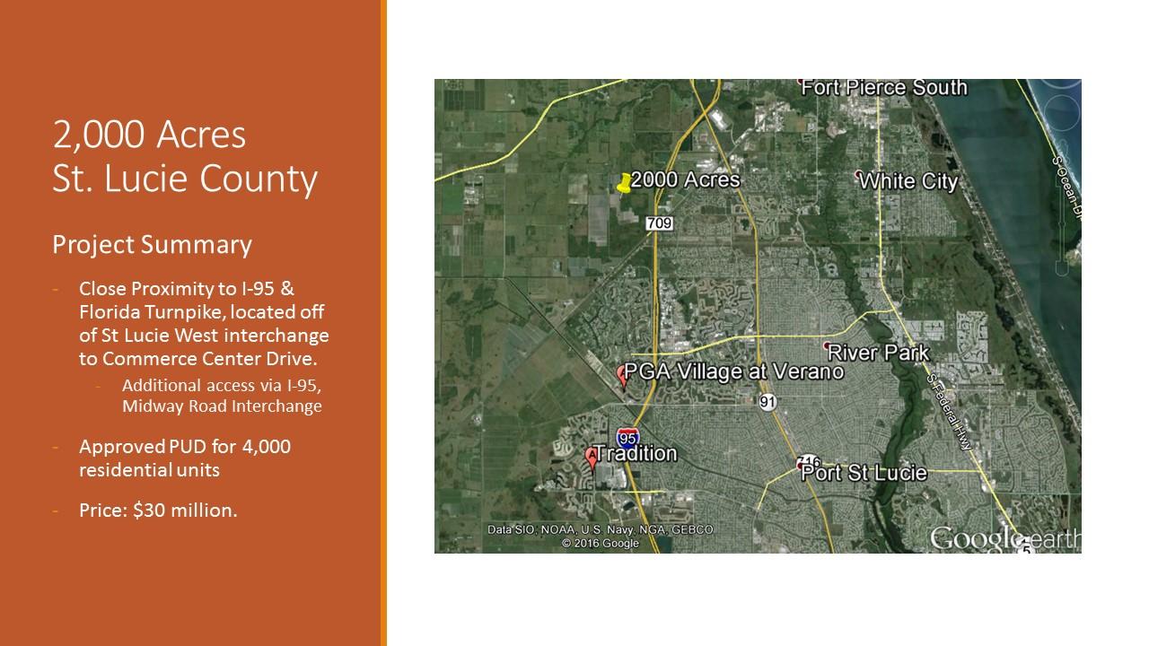 APPROVED DRI FOR 4,000 UNITS. PROPERTY GOES FROM COMMERCE CENTER DRIVE/GLADES CUT-OFF ON THE SOUTH TO MIDWAY ROAD ON THE NORTH, JUST WEST OF I-95