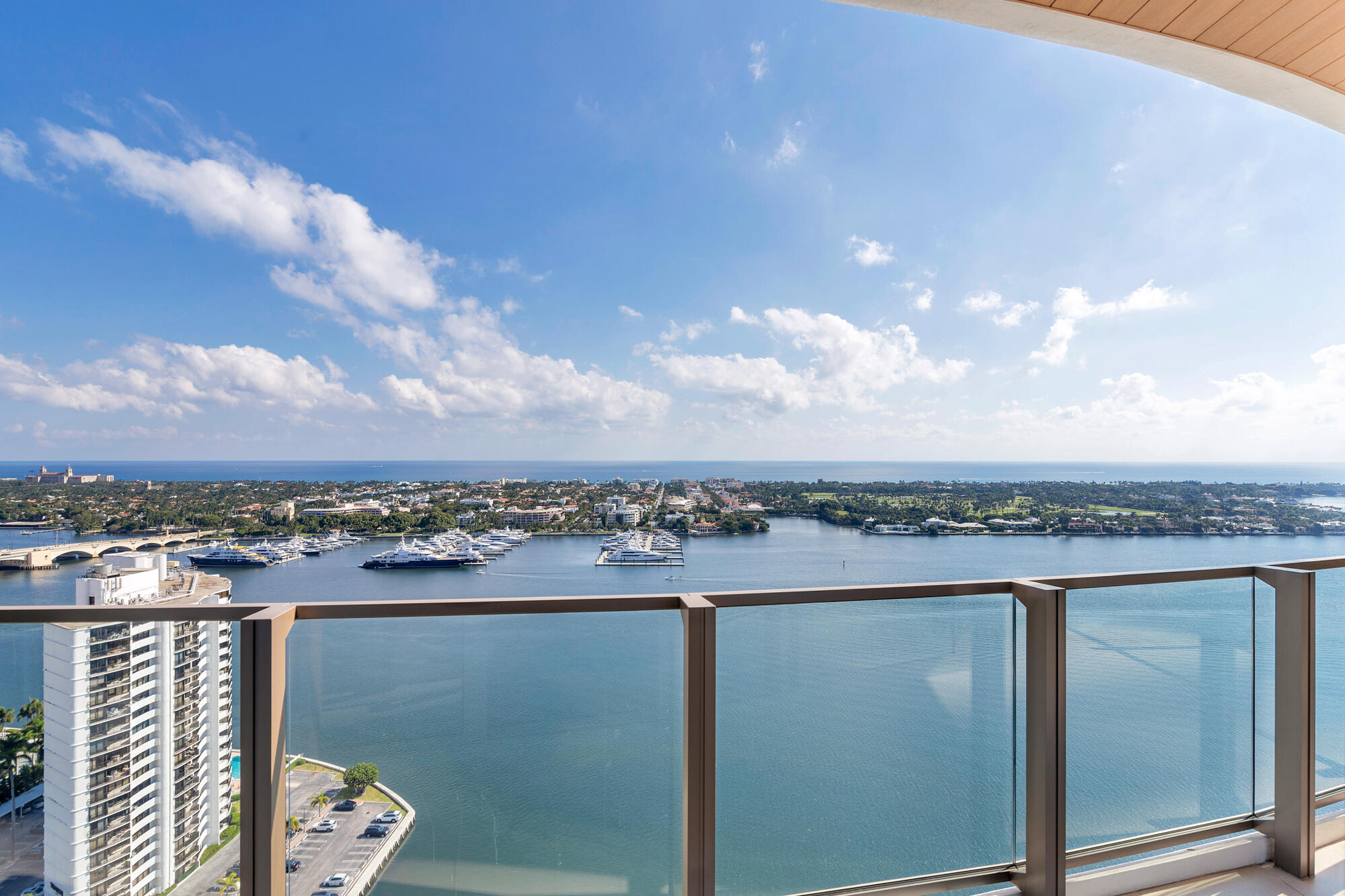 An unparalleled opportunity to own one of the last three available residences at Forte on Flagler, a newly completed luxury tower. This expansive condo offers 4,440 square feet of living space, featuring 4 bedrooms, 4 full baths, 1 half bath, and wraparound terraces with stunning eastern and southern exposures. Located on South Flagler Drive, this 24-story building provides breathtaking views of Palm Beach, including sweeping vistas of Worth Avenue, the Intracoastal Waterway, and the Atlantic Ocean. The property consists of 41 spacious, flow-through residences, each offering private elevator access, dramatic ceiling heights, floor-to-ceiling windows, and generous balconies that add 1,000 square feet of outdoor living space. Residents of Forte on Flagler will enjoy a host of exclusive amenities, including 24-hour valet and doorman service, an on-site concierge, a resort-style pool, spa, and wellness treatment rooms. Additional offerings include a state-of-the-art fitness center, private guest suites, a 24-seat dining room, an evening lounge, a sport simulator room, a card room, and more. All dimensions are approximate and subject to verification.