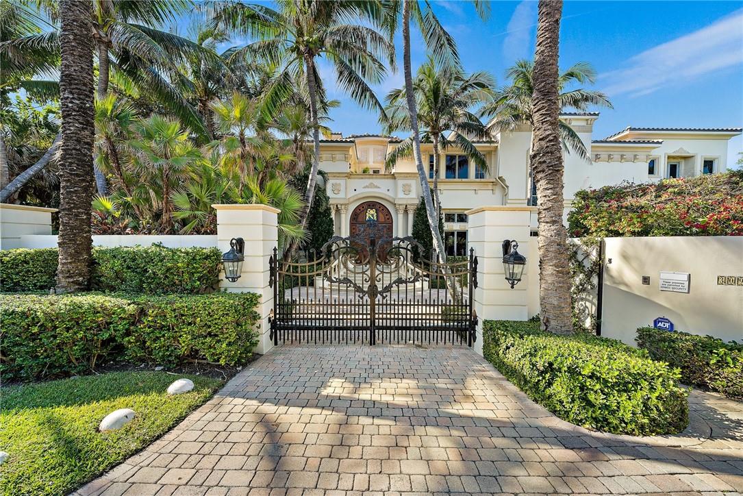Magnificent Mediterranean gated  estate is  located on Ocean blvd in Manalapan, Beautiful views of the Intracoastal and Ocean. The water frontage on the intracoastal is 144 ft and the ocean side has 150 ft of ocean frontage.  This 7 bedroom and 7.2 bath three story estate is for you. The discerning customer, who wants fine finishes and privacy. Custom finishes throughout the home. Private media room, exercise room and game room. Private beach cabana with lots of room for you to entertain on the beach. This home was built with an Italian flair. This estate is truly a work of art.