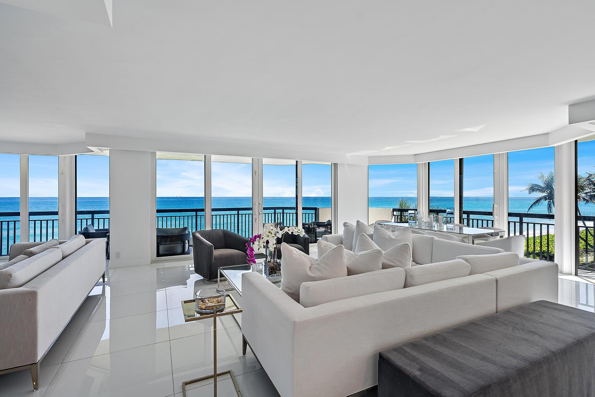 Experience the epitome of coastal luxury living in this meticulously renovated oceanfront condominium. Every detail has been thoughtfully curated to provide comfort and sophistication in this 3-bedroom, 3 bathroom 2,695 square foot unit. Boasting a southeast exposure with wraparound balcony, 403S offers breathtaking ocean views from every room as well as partial intercostal views to enjoy the spectacular South Florida sunsets. The sophisticated open floor plan enhances the panoramic vistas, creating an unparalleled blend of indoor and outdoor living. No expense was spared in this complete gut renovation ensuring modern luxury and design throughout. This unit is being offered fully furnished allowing for a seamless transition to your new South Florida home.