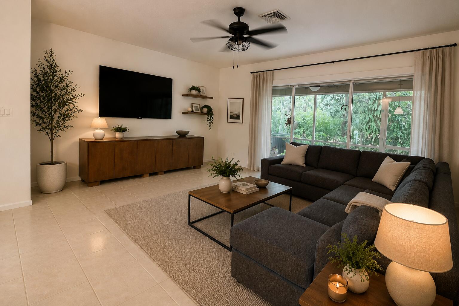 Enjoy peace of mind in this beautiful home in West Palm Beach. Located in the quiet and gated community Johnathan's Cove, this home is move-in ready or makes a perfect rental property. The first floor welcomes you to the open concept living area and kitchen. Just ahead is the screened lanai perfect for a garden. Beautiful bright tile through the first floor and gorgeous dark wood floors on the second. Upstairs are vaulted ceilings, two spacious bedrooms and a multi-purpose loft. The master bedroom has two walk-in closets and updated bathroom. Appliances are 5 years or newer including the oversized AC unit and there is a reverse osmosis system in kitchen. Accordion shutters will keep you worry-free. HOA includes cable, internet, home security, lawn and pest, and amenities like pool and gym.