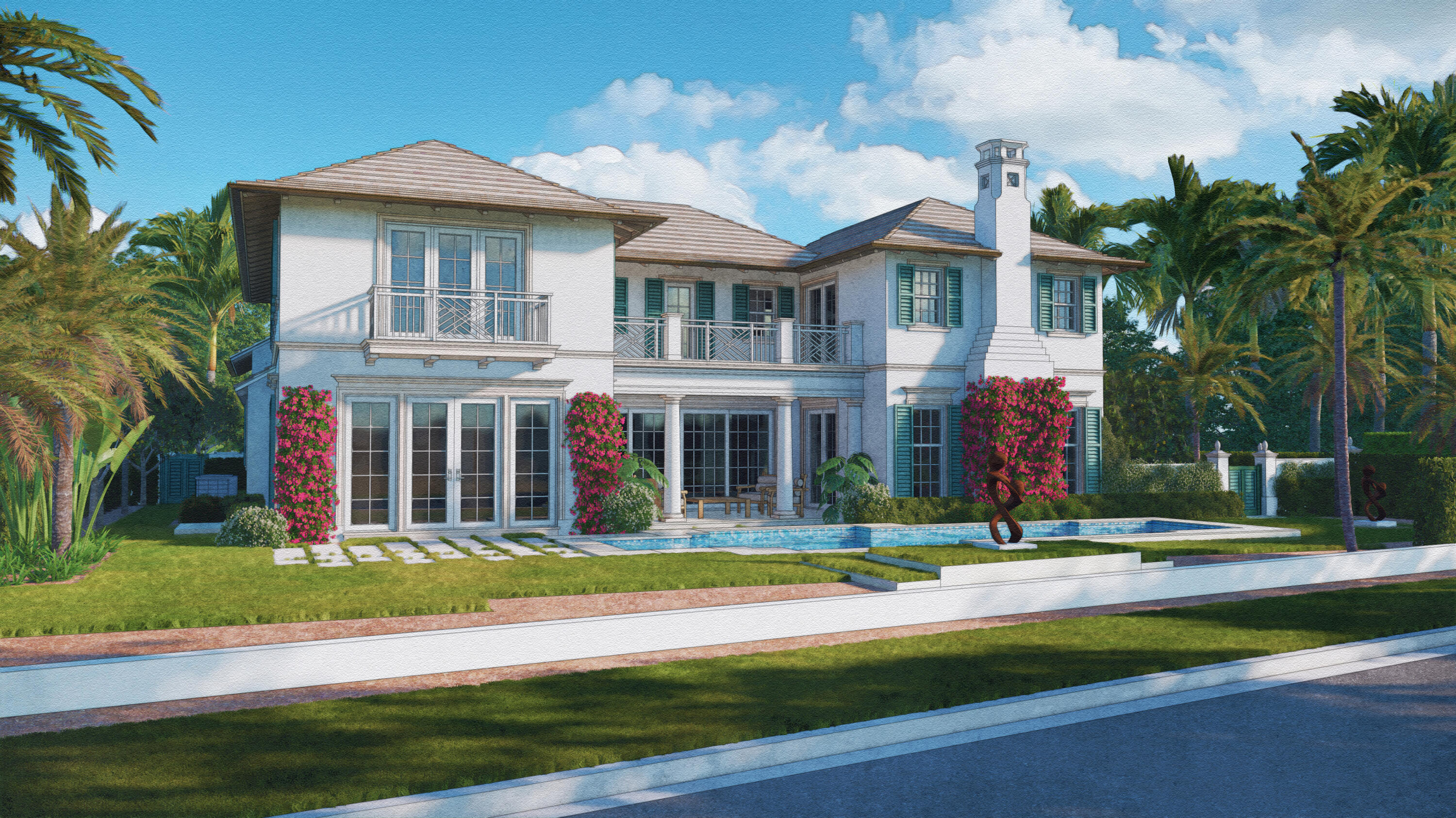 RARE OPPORTUNITY!! Palm Beach's coveted North End on Cabana street. This exceptional property offers endless possibilities. Perfectly livable yet primed for a custom rebuild, this oversized lot comes with previously approved ARCOM plans (plans are expired, not to resubmit), allowing for a seamless transition to your dream home. Proposed home will be 5,585 LSF and 6,293 TSF, with 4-beds in the main house plus convertible den (office/library) and 2-bed in guest house. Currently, the beautifully updated main house features two elegant bedrooms with rich wood flooring, spacious closets, and two tastefully designed bathrooms with walk-in showers. A charming guest cottage, connected by a covered walkway, provides a private retreat with two additional bedrooms, a cozy sitting area, and a full bath. The meticulously landscaped grounds are a private oasis, complete with a heated pool and spillover spa, surrounded by lush greenery. Whether you choose to enjoy this serene setting as is or bring your vision to life with the approved new construction plans, this prime North End location ensures unparalleled luxury and value. Close proximity to the Sailfish Club and bike path. A rare chance to build or enjoy as is-don't miss this extraordinary opportunity!