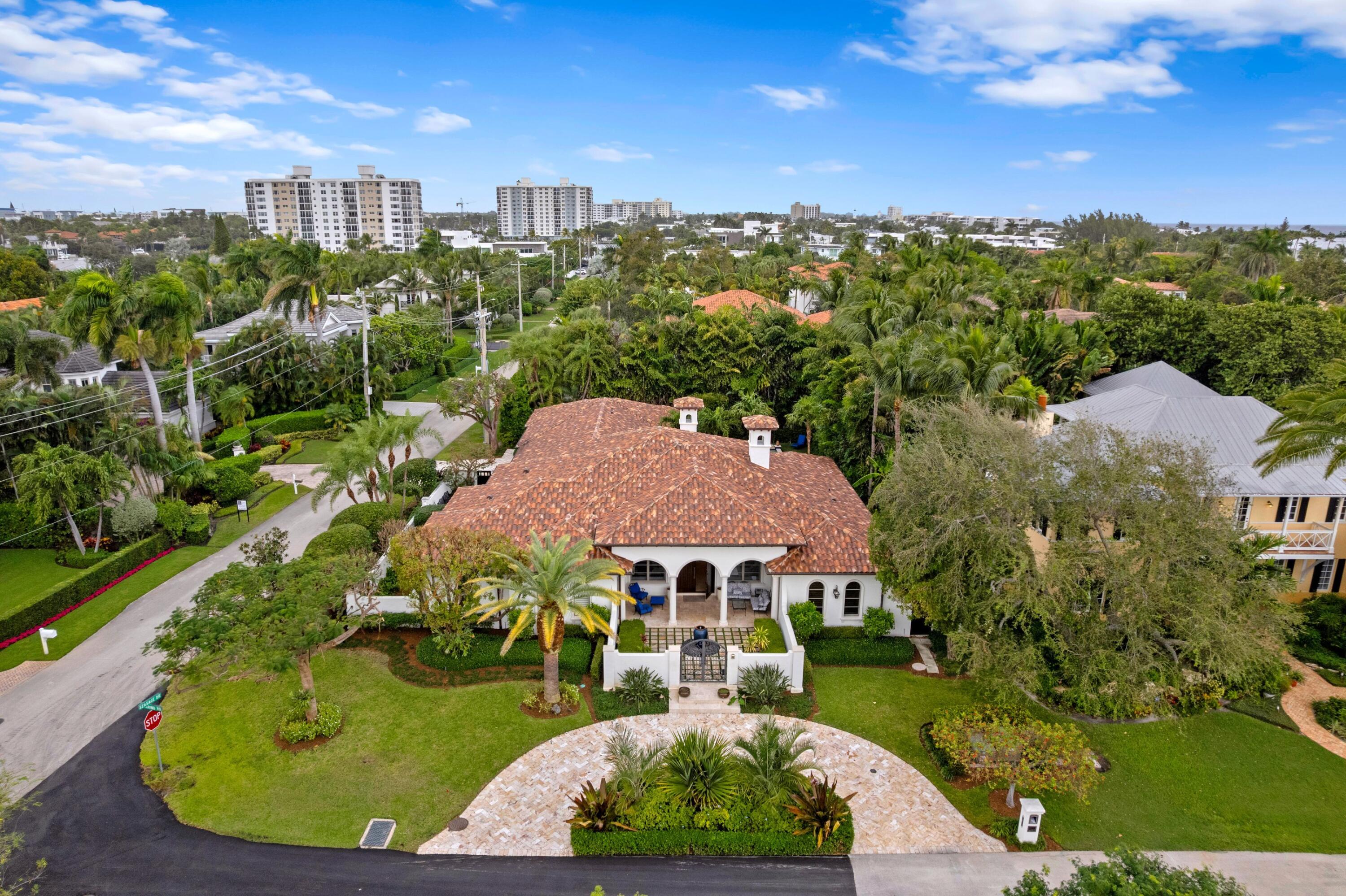 Luxurious Mediterranean single-family custom home in the sought-after Seagate Neighborhood. Just steps from the beach and vibrant Atlantic Avenue. Det on a private estate lot, this stunning residence features a gourmet kitchen, resort-style pool and spa, semi-detached guest house and lush tropical landscape. Priced to sell, must see.