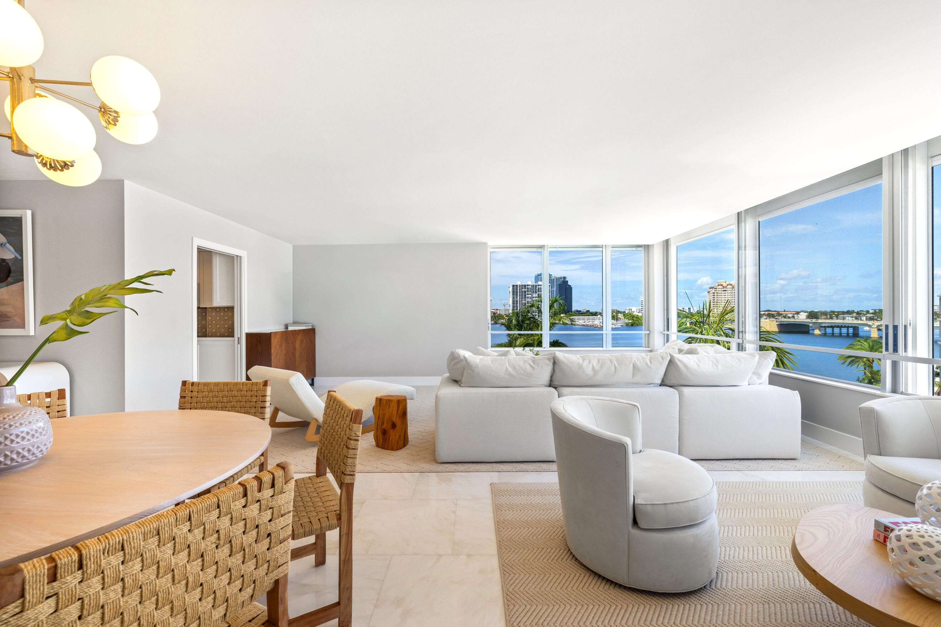 Spacious three bedroom, three bath residence with sweeping Intracoastal views, recently renovated in triple mint condition by AD100 designer KA Associates. Originally two separate homes, this expansive apartment now offers nearly 2,300 square feet of elegant living space, highlighted by dramatic windows in the main living area and an oversized primary suite with a private balcony. Set within one of Palm Beach's most admired buildings, PB Towers provides white glove service and concierge style living, along with exceptional amenities including a waterfront pool, state of the art fitness center, library, and private restaurant.