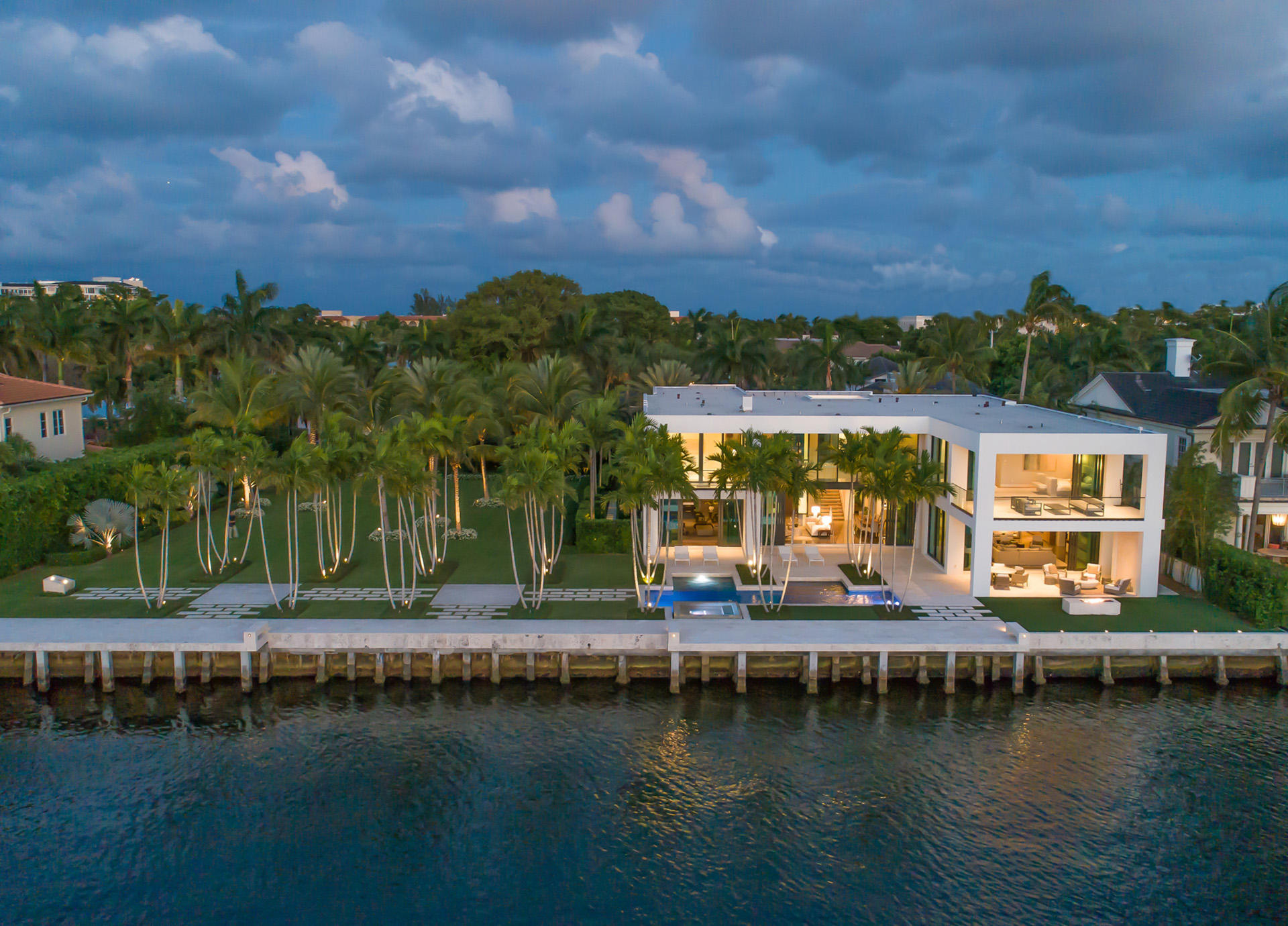 Museum Modern Intracoastal Estate sited on two prized waterfront lots (200± ft) in Old Boca Raton's ''Estate Section'' originally built  (2015) by high-end builder J.H. Norman, innovative architect George Brewer and award winning Marc-Michael's Interior Design.
High impact Architectural design encased in glass, stone and organic/earthy wood detailing.
Resort-style pool/patio with lush landscape park-like grounds for large gatherings.
Shown to pre-qualified buyers only. DISCLAIMER: Information published or otherwise provided by Premier Estate Properties, Inc. and its representatives including but not limited to prices, measurements, square footages, lot sizes, calculations and statistics are deemed reliable but are not guaranteed and are subject to errors, omissions or changes without notice. All such information should be independently verified by any prospective purchaser or seller. Parties should perform their own due diligence to verify such information prior to a sale or listing. Premier Estate Properties, Inc. expressly disclaims any warranty or representation regarding such information. Prices published are either list price, sold price, and/or last asking price. Premier Estate Properties, Inc. participates in the Multiple Listing Service and IDX. The properties published as listed and sold are not necessarily exclusive to Premier Estate Properties, Inc. and may be listed or have sold with other members of the Multiple Listing Service. Transactions where Premier Estate Properties, Inc. represented both buyers and sellers are calculated as two sales. Premier Estate Properties, Inc.'s marketplace is all of the following: Vero Beach, Town of Orchid, Indian River Shores, Town of Palm Beach, West Palm Beach, Manalapan Beach, Point Manalapan, Hypoluxo Island, Ocean Ridge, Gulf Stream, Delray Beach, Highland Beach, Boca Raton, East Deerfield Beach, Hillsboro Beach, Hillsboro Shores, East Pompano Beach, Lighthouse Point, Sea Ranch Lakes and Fort Lauderdale. Cooperating Brokers are advised that in the event of a Buyer default, no commission will be paid to a cooperating Broker on the Deposits retained by the Seller. No commissions are paid to any cooperating broker until title passes or upon actual commencement of a lease. Some affiliations may not be applicable to certain geographic areas. If your property is currently listed with another broker, please disregard any solicitation for services. Copyright 2020 Premier Estate Properties, Inc. All Rights Reserved.