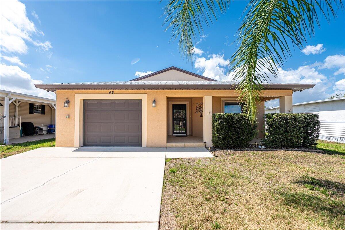 This beautiful 2017 built home is located in the highly desirable Spanish Lakes Community. This CBS home has huge upgrades including 2 High-End Bathrooms, 2 En-Suite Bedrooms, Granite Countertops, Accordion Hurricane Shutters, Screen Porch, NO CARPET, Metal Roof, and Mature Landscaping.  Super Clean! Comes FURNISHED as seen! Pay approximately $425 land lease (one of the lowest in the entire community) and enjoy all the amenities this park has to offer and get FREE LAWN CARE too. This 55+ community offers Resort Style amenities including FREE GOLF, two swimming pools, Fitness Center, Tennis, Pickleball, Billiards, Game Room, Community Clubhouse and many planned activities for those who want to stay busy! Close to the beach, hospital & shopping. Priced to Sell! Don't miss this one!