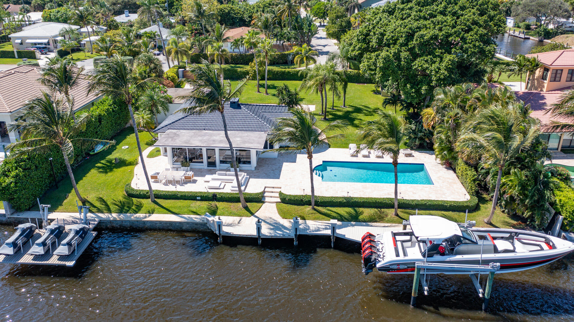 Spectacular rarely available large gated lot on more than a half-acre planted with a variety of fruit trees, features 140 +/- feet directly on the Intracoastal Waterway, a dock with two boat lifts, and a large pool, 12 feet at its deep end. Very private, yet close to Downtown Delray Beach, this move-in ready property also offers discerning buyers the opportunity to build their very own custom home.  The information herein is deemed reliable and subject to errors, omissions or changes without notice.  The information has been derived from architectural plans or county records. Buyer should verify all measurements. DISCLAIMER: Information published or otherwise provided by the listing company and its representatives including but not limited to prices, measurements, square footages, lot sizes, calculations, statistics, and videos are deemed reliable but are not guaranteed and are subject to errors, omissions or changes without notice. All such information should be independently verified by any prospective purchaser or seller. Parties should perform their own due diligence to verify such information prior to a sale or listing. Listing company expressly disclaims any warranty or representation regarding such information. Prices published are either list price, sold price, and/or last asking price. The listing company participates in the Multiple Listing Service and IDX. The properties published as listed and sold are not necessarily exclusive to listing company and may be listed or have sold with other members of the Multiple Listing Service. Transactions where listing company represented both buyers and sellers are calculated as two sales. The listing company's marketplace is all of the following: Vero Beach, Town of Orchid, Indian River Shores, Town of Palm Beach, West Palm Beach, Manalapan Beach, Point Manalapan, Hypoluxo Island, Ocean Ridge, Gulf Stream, Delray Beach, Highland Beach, Boca Raton, East Deerfield Beach, Hillsboro Beach, Hillsboro Shores, East Pompano Beach, Lighthouse Point, Sea Ranch Lakes and Fort Lauderdale. Cooperating brokers are advised that in the event of a Buyer default, no commission will be paid to a cooperating Broker on the Deposits retained by the Seller. No commissions are paid to any cooperating broker until title passes or upon actual commencement of a lease. Some affiliations may not be applicable to certain geographic areas. If your property is currently listed with another broker, please disregard any solicitation for services. Copyright 2021 listing company All Rights Reserved