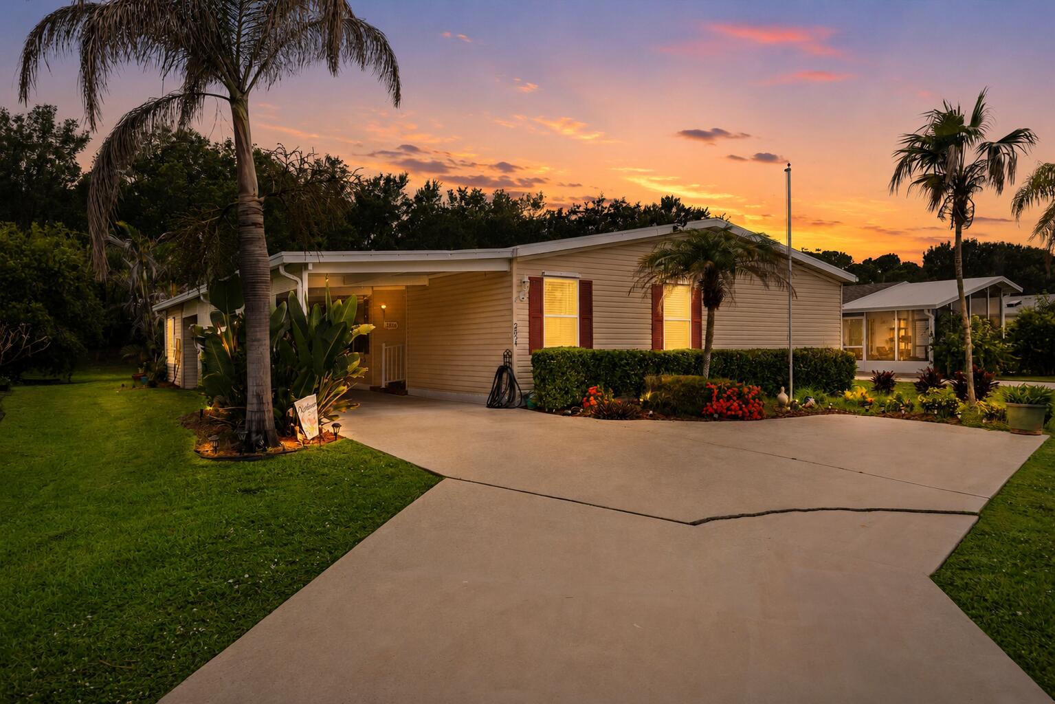 Welcome to your Florida retirement dream! Nestled on a quiet cul-de-sac and backing to a peaceful wooded preserve, this spacious 3BR/2BA Presidential model offers the perfect blend of privacy and comfort. Designed with generous living areas, laminate and tile flooring, and a bright, open layout, it's ready for your personal touch. Major updates include a 2018 roof, 2019 A/C, cost-saving irrigation well, and panel shutters for added peace of mind. Priced to sell, this home is your opportunity to enjoy the resort-style lifestyle of Savanna Club, featuring golf, pools, clubhouses, fitness, dining, pickleball, and endless activities—all just minutes from beaches, shopping, dining, and medical facilities. Don't miss this one! Land Lease Property
