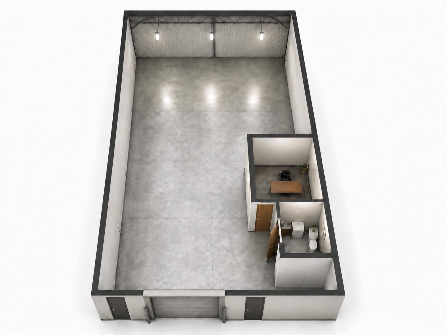 1,800 SF available for lease Industrial/flex warehouse space 11-foot ceilings 11-foot grade-level roll-up door Private office Bathroom Convenient location to all major highways Ideal for contractors, storage, light industrial, distribution, or flex use