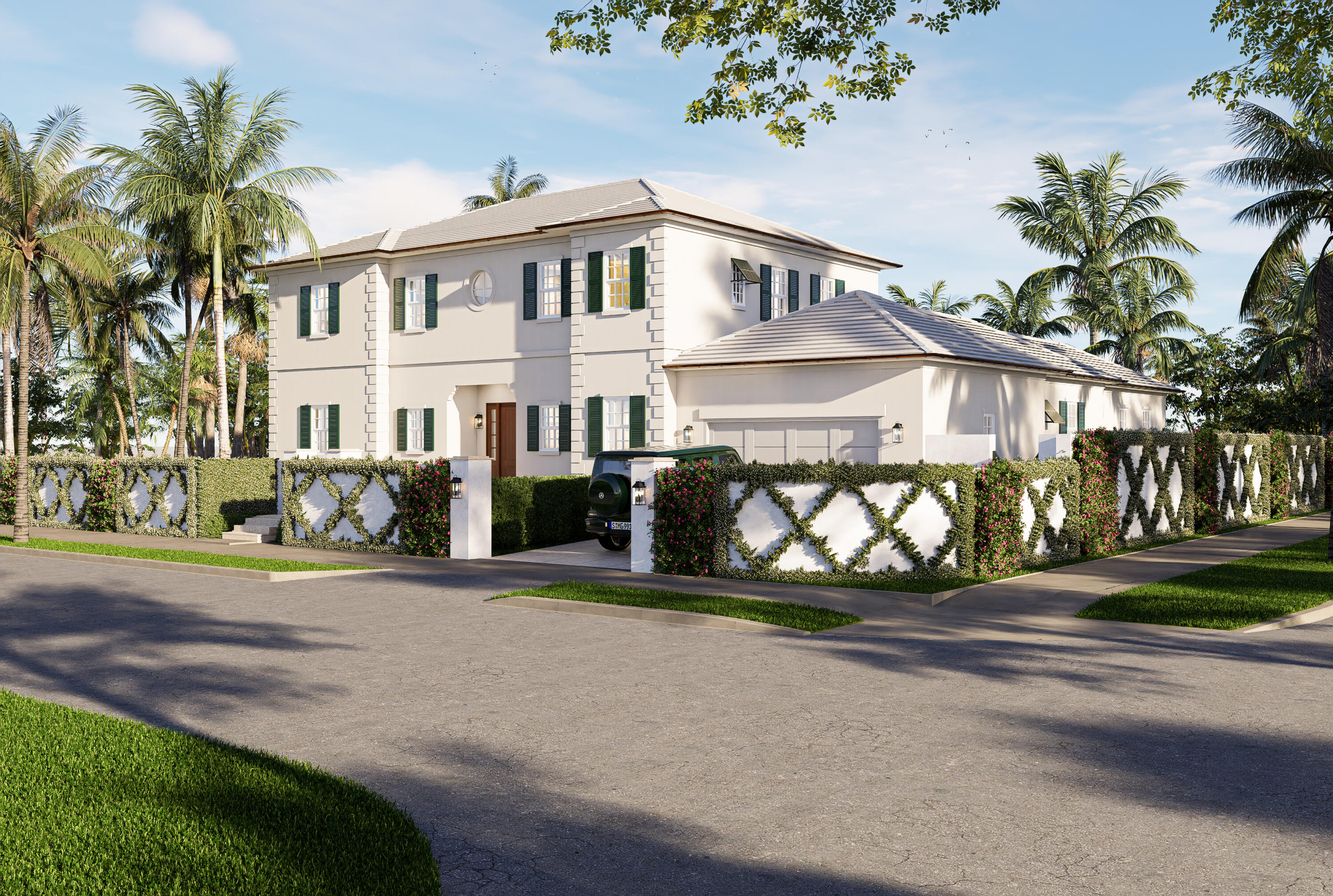 Introducing an exceptional new construction 5-bedroom, 5.5-bathroom estate in the coveted SoSo neighborhood. Designed by Addison Design Group and set on a generous 10,700 sqft corner lot, the residence is an architectural masterpiece distinguishing itself through its expansive vaulted ceilings across the great room, living room, all 5 bedrooms, and even the master bath. With 6,092 sqft of indoor & outdoor living space, a concrete retaining wall with privacy gates, and an elevation of 17 feet above sea level, the residence is designed to serve as a multi-generational legacy estate. The spacious master suite features a coffee bar, separate his & her closets, as well as a dedicated balcony providing peaceful views of the landscaped grounds. Addison Design Group's deliberate choices include... French white oak hardwood floors, timeless architectural quoins, an ensuite cabana bath, outdoor shower, upstairs & downstairs laundry, and both traditional & rainfall showerheads in all 5 bathrooms. In addition to being elevator ready, state-of-the-art amenities include separate AC systems with linear grilles, a 6-zone indoor/outdoor audio system, in-built wifi-repeaters, and EV charging.   A grand limestone foyer and staircase welcome you into the home, where natural light and dramatic ceiling volumes set the tone. The formal living room features a vaulted tray ceiling with cove lighting built into the floating crown, and the first of two 20-foot sliding glass doors opening up to the covered, natural-coral loggia and heated, salt-water pool. The library and guest suite are privately situated on the main level, both featuring vaulted ceilings and ensuite baths, while a beautifully appointed wet bar with temperature-controlled wine fridge is positioned for ideal entertaining. Passing through, you enter the home's show-stopping great room. Spanning 40 feet and featuring 14-foot cathedral ceilings with exposed White Oak beams, the home's great room overlooks the loggia and pool, offering the best in sophisticated Palm Beach living. A 10-foot island sits before the chef's kitchen which features a beautiful display of in-built custom cabinetry, paneled Thermador appliances, and custom Italian ILVE gas range finished in Antique White. A coffee bar and butler's pantry provide additional convenience for relaxing and entertaining. The main level also includes a powder room, laundry, cabana bath, Moroccan-tiled outdoor shower, and access to the two-car garage with 12-foot ceiling heights for the motoring enthusiast's lift. In addition to the private master suite, the second level features an upstairs laundry and ensuite baths & walk-in closets across all bedrooms.  The clear attention to detail permeates throughout all levels of the home's construction: exclusively copper-piping, poured-in-place tie-beam construction, full insulation and sound-proofing in all walls and ceilings (including the garage & loggia), solid-wood interior doors, and a Level 5 finish throughout.  Situated prominently on a tree-lined street, this home is just a few minutes from world-renowned restaurants, shops, tennis and golf as well as the Flagler Drive bike trail, Palm Beach, Downtown, and top-tier schools. Completion June 2026.