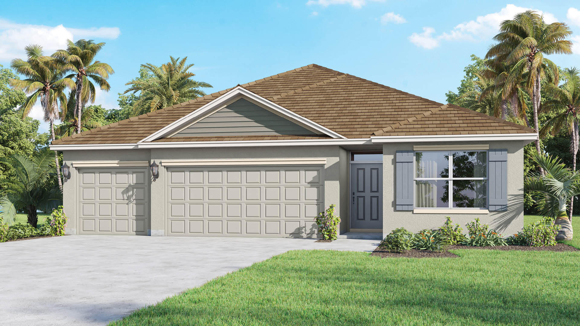 This beautifully designed, all-concrete block, one-story home features an efficient floor plan. The foyer leads to two guest bedrooms sharing a full bath and a third with an ensuite. A laundry room and linen closet are across the hall. The three-car garage includes openers, with ample parking on the wide driveway. Located in a boat and RV-friendly area with no HOA restrictions. The kitchen boasts an expansive island, quartz countertops, oversized undermount sink, and a large pantry. The primary suite offers a luxurious bath, double vanity, walk-in closet, and shower/tub combo. Smart home technology included.