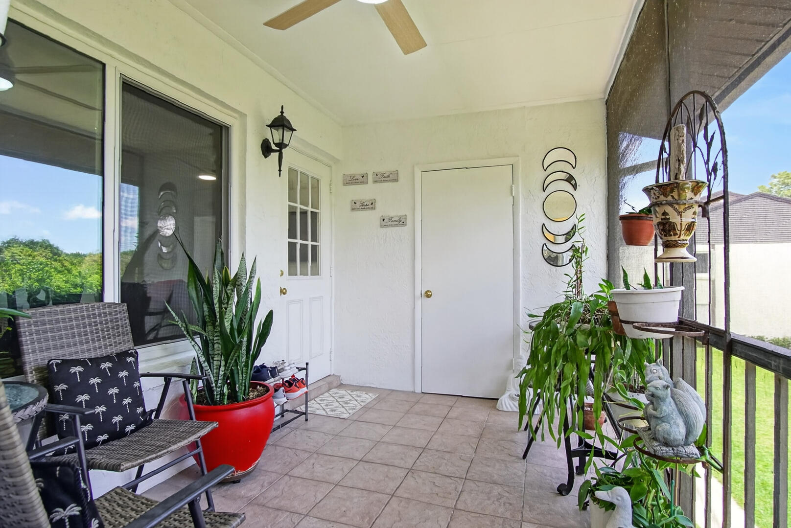 Welcome to this beautifully updated 2-bedroom, 1-bath condo offering 935 square feet of comfortable living space in the heart of Greenacres. Recent improvements include stylish new flooring (2023), energy-efficient impact windows (2024), fresh interior paint, new baseboards, updated lighting fixtures and ceiling fans throughout, and a renovated bathroom. The kitchen features recessed lighting and a new microwave, creating a bright and functional space for everyday living. Enjoy additional storage with a private exterior storage closet located on the patio. Conveniently located near shopping, dining, parks, and major roadways, this move-in-ready home is perfect for year-round living or a seasonal retreat. Schedule your private showing today! Furniture available for additional fee.