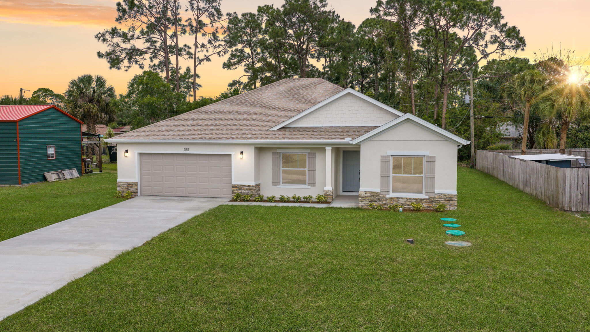Most new construction at this price point gives you the minimum. This one doesn't. 357 Galicia St SW was built by a local Palm Bay builder who makes decisions most production builders won't... solid wood soft-close cabinetry instead of particle board, Delta plumbing fixtures instead of builder-grade hardware, a full impact envelope that includes the slider and garage door not just the windows, and wood-look porcelain tile through every single room with zero carpet and zero transitions. These aren't upgrades on a base model. This is how the home was built from the start.  he Bella floor plan gives you 3 bedrooms plus a full-size flex room... a true separate space that works as a home office, guest room, gym, or whatever you need... with 8'8'' ceilings, an open kitchen-to-living flow, quartz counters, tiled showers, and 5-1/4'' baseboards throughout. Everything consistent, nothing cheap. Behind the walls it's built the same way: monolithic slab, block construction, R38 blown-in ceiling insulation that exceeds Florida code, 2.5-ton HVAC, 200-amp service, Owens Corning shingles, and Sherwin-Williams Super Paint. The full impact package... windows, slider, and impact-rated garage door... qualifies for real wind mitigation discounts that add up to serious annual savings on Brevard County insurance. Most homes at this price only protect the windows. This one protects everything.  Maverick 2/10 warranty included... 1-year workmanship, 2-year systems, 10-year structural -- backed by a third party, not just a builder promise. Blue tape walkthrough and 3rd party inspections welcomed.  $10,000 in flex cash available at closing... use it toward closing costs, a rate buydown, or however it works best for your deal. No preferred lender required.  Showings by appointment. Come see the difference.
