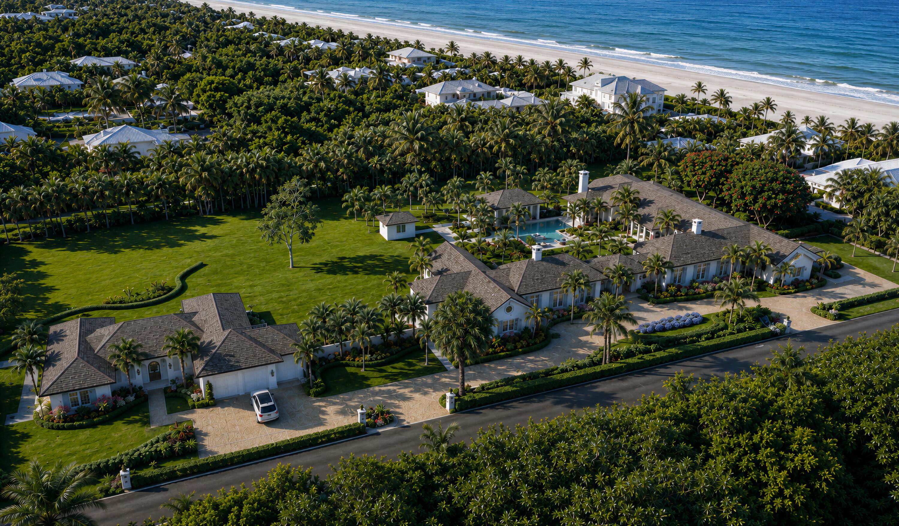 Set on 2.66 acres along exclusive S Beach Road on Jupiter Island, this extraordinary newly envisioned estate offers the ultimate blend of privacy, coastal elegance, and resort-style living with deeded beach access just moments away. Designed in timeless British West Indies architecture with sophisticated transitional interiors, the compound has been thoughtfully curated for both grand entertaining and intimate everyday living.The residence encompasses approximately 12,860 total square feet with 8 bedrooms, 9 full baths, and 3 half baths across a stunning main residence, private guest house, detached pool cabana, and separate spa pavilion. Expansive indoor and outdoor living spaces seamlessly connect through covered loggias, terraces, and landscaped grounds designed to capture the beauty and tranquility of Jupiter Island.The main residence features gracious formal and informal living areas including a dramatic living room with fireplace, enclosed dining room, library, office, wine room, exercise room, and a spectacular family room and gourmet kitchen opening directly to an outdoor loggia. A sophisticated bar area flows effortlessly to the outdoor fire pit, creating an exceptional setting for entertaining.The luxurious primary suite serves as a private retreat with a covered pergola and outdoor fireplace, spacious sitting room, dual dressing rooms, and separate spa-inspired baths. Wellness amenities include sauna and steam rooms, while two spacious laundry rooms and full smart-home automation infrastructure provide effortless modern convenience.Outdoor amenities rival those of a five-star resort, highlighted by a 20' x 50' pool with waterfall-edge detail and integrated spa, detached pool cabana with outdoor bar, steam room, and full bath, plus a separate spa pavilion with sauna. A substantial guest house with its own two-car garage offers exceptional accommodations for family and visitors.Located within one of South Florida's most prestigious enclaves, this rare Jupiter Island offering presents an unparalleled opportunity to create a world-class coastal estate defined by architectural beauty, privacy, and elevated luxury living