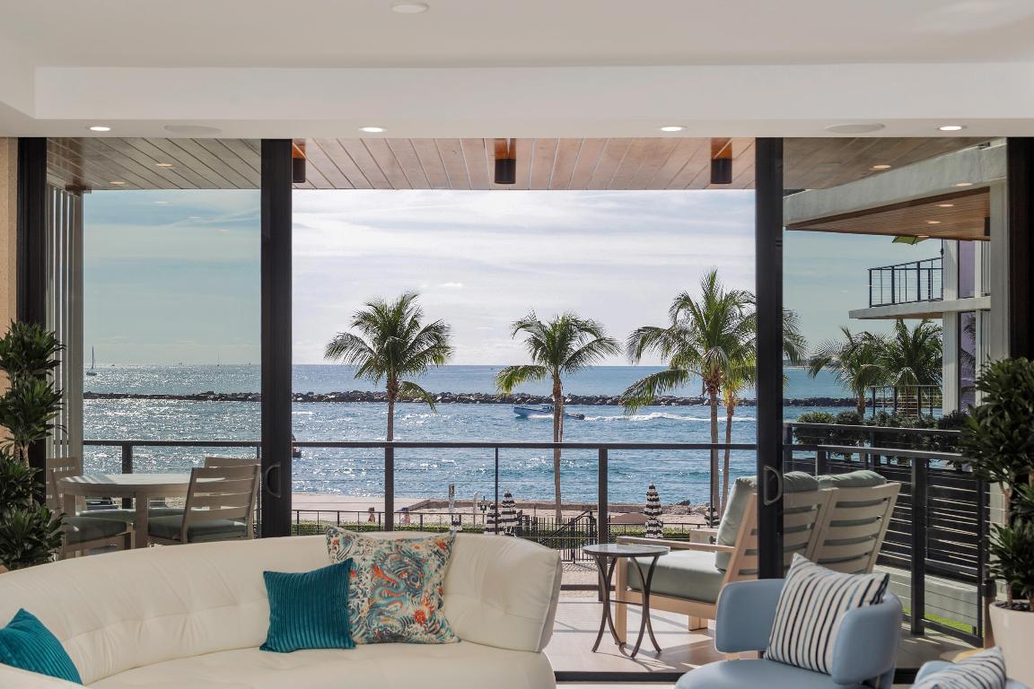 DIRECT OCEAN- PALM BEACH INLET
Exceptional, modern, contemporary boutique building with only 18 private residences create a perfect balance of modern clean lines and relaxed beach house feeling. Offering unique, uncompromising180-degree views of both the Atlantic Ocean and Palm Beach Inlet. This large 2 bedroom, 2 ½ bath was fully renovated and reimagined to the highest standard (2024). The interior
features a top-tier functional and refined kitchen that flows effortlessly into expansive dining and living areas, 9 ft floor to ceiling high impact glass windows and doors, private elevator, smart-home automation, premium appliances, electric roller shades, custom closets. Exterior features gated entry, elevated pool deck/ sundeck overlooking the Ocean and Palm Beach Inlet, beach
access, fitness room, garage parking and private bike storage. Building will allow up to 2 pets/no
weight restrictions.