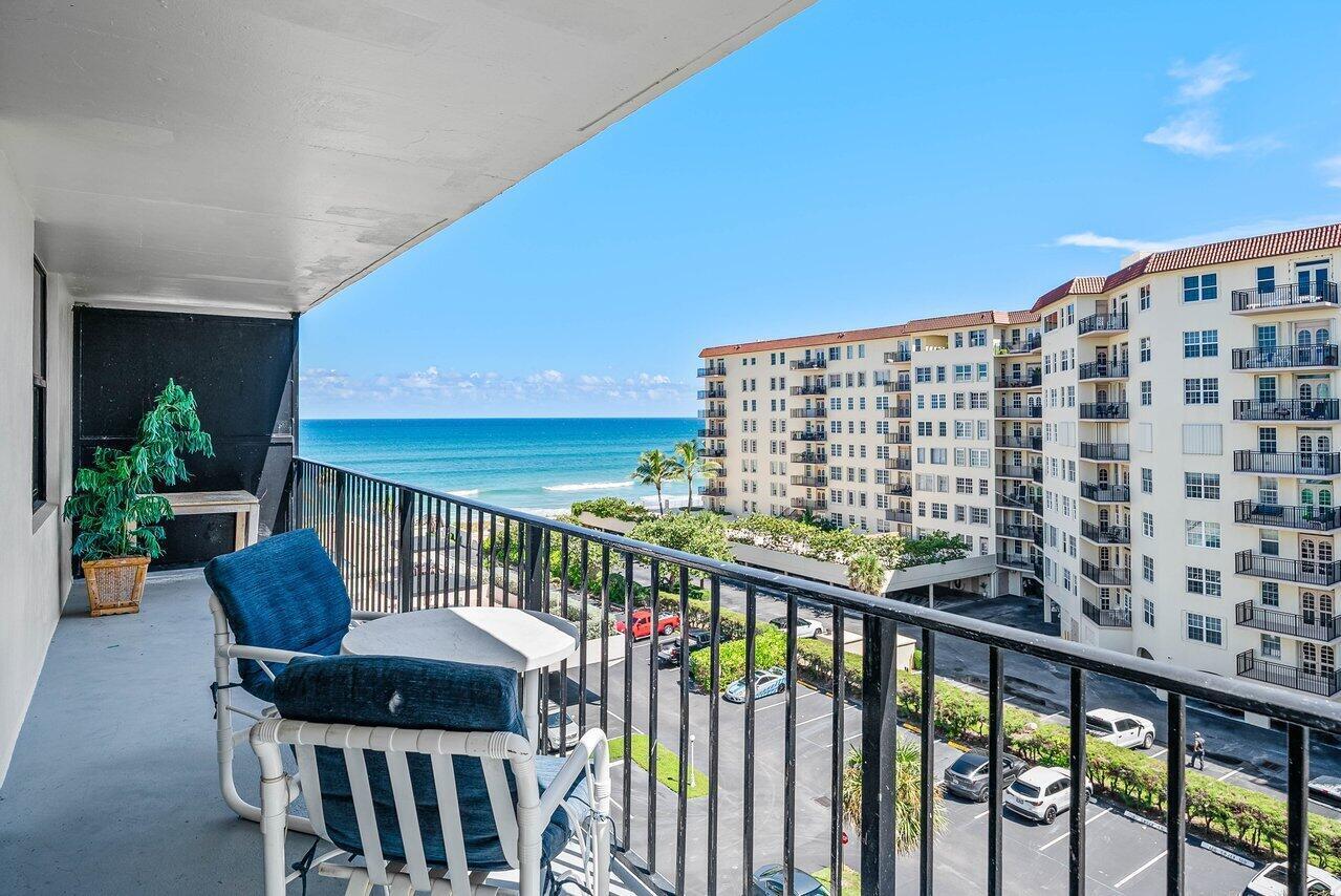 Enjoy stunning ocean views from this spacious 2 bedroom, 2 bath residence at The Claridges. With 1,436 sq ft of open living space and a large balcony, the home features an open living and dining area, split bedrooms for privacy, ample closets, and en-suite bathrooms with granite countertops. The kitchen includes granite counters, bistro lighting, a built in bar, and a dressing room vanity, making it both functional and comfortable. Enjoy morning coffee or evening sunsets with ocean views from your balcony. Residents enjoy an oceanfront heated pool, fitness center, game and social rooms, 24-hour manned security, personal and bike storage, a grilling area, and a sauna, all just steps from the beach. Conveniently located near shops, dining, golf, and cultural destinations, and only minutes from Worth Avenue, The Kravis Center, downtown West Palm Beach, Palm Beach International Airport, I-95, the Four Seasons, and Eau Palm Beach Hotel, this unit offers a rare opportunity to enjoy the Palm Beach lifestyle, or all Florida weather, with its impact-proof, hurricane-rated windows. Assigned parking is directly across from the lobby for added convenience.
