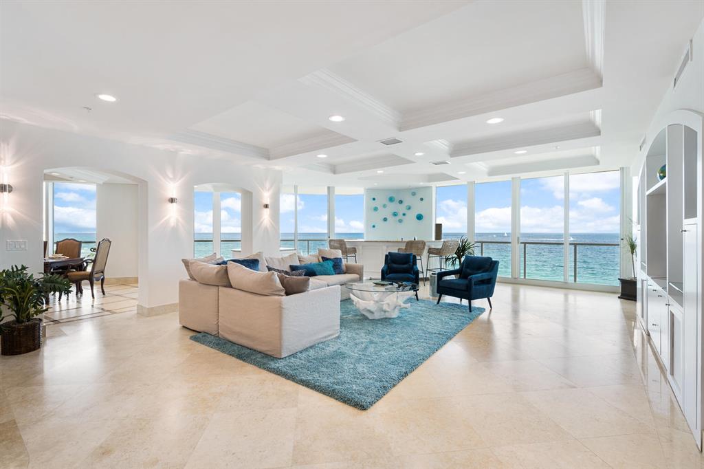 CONDO IS APPROX 5,000 SQ FEET AND ANOTHER 1,000 SQ FT OF EXTERIOR BALCONY SPACES!!  PRIVATE OCEAN VIEWS SWEEP THROUGH ALL INTERIOR COMMON AREAS.  MASTER BEDROOM IS FLAT ON THE OCEAN WITH GUEST BEDROOMS FACING INTRACOASTAL.  TWO DOCK SPACES AVAILABLE! ONE 26' WIDE THAT MAY ACCOMMODATE A 75 FT +/- YACHT, AND ONE 22' WIDE WITH BOAT LIFT.  $300,000 EACH OR $500,000 FOR BOTH.
DESIGNER FINISHES BEING COMPLETED TO THIS CONDO, AND PICTURES WILL BE ADDED.   BEAUTIFUL TRANSITIONAL DESIGN  WITH COLOR TONES THAT ENHANCE THE NATURAL BEAUTY OF THE WATER SURROUNDING THE RESIDENCE. Ocean Grande residents enjoy the benefit of a 24 hour dedicated front desk attendant, security and valet, oceanfront swimming pool, a fitness center, sauna and steam room, club room and billiards room. Ocean Grande development is situated in the heart of the prestigious Hillsboro Mile, home to Ocean-to-Intracoastal mansions. Ocean Grande is also an Ocean-to-Intracoastal property, featuring a private resident marina and a dog park. A generous pet policy makes this a pet friendly building.

Ocean Grande residence 602/03 is Florida oceanfront living at its best.