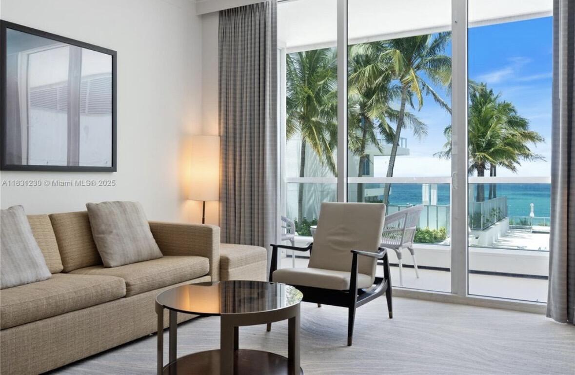 NO RESTRICTIONS - Income producing, Turn-key ocean-view condo in the Sorrento Tower at the Fontainebleau Hotel. Features a spacious 1 bedroom condo , 2 full bath, sofa-bed, living area, full kitchen , in unit washer and dryer & a large private balcony, with full access to 5-star amenities including pools, spa, gym, restaurants & nightlife.Currently operating as a short-term rental on Airbnb, the unit generates approx. $190/year in gross income with an average 90% occupancy. Managed by a private management company (15% comission), with the option for the new owner to continue management or enroll in the Fontainebleau rental program (50% comission). All guests receive full access to all amenities. Utilities are included in the HOA.