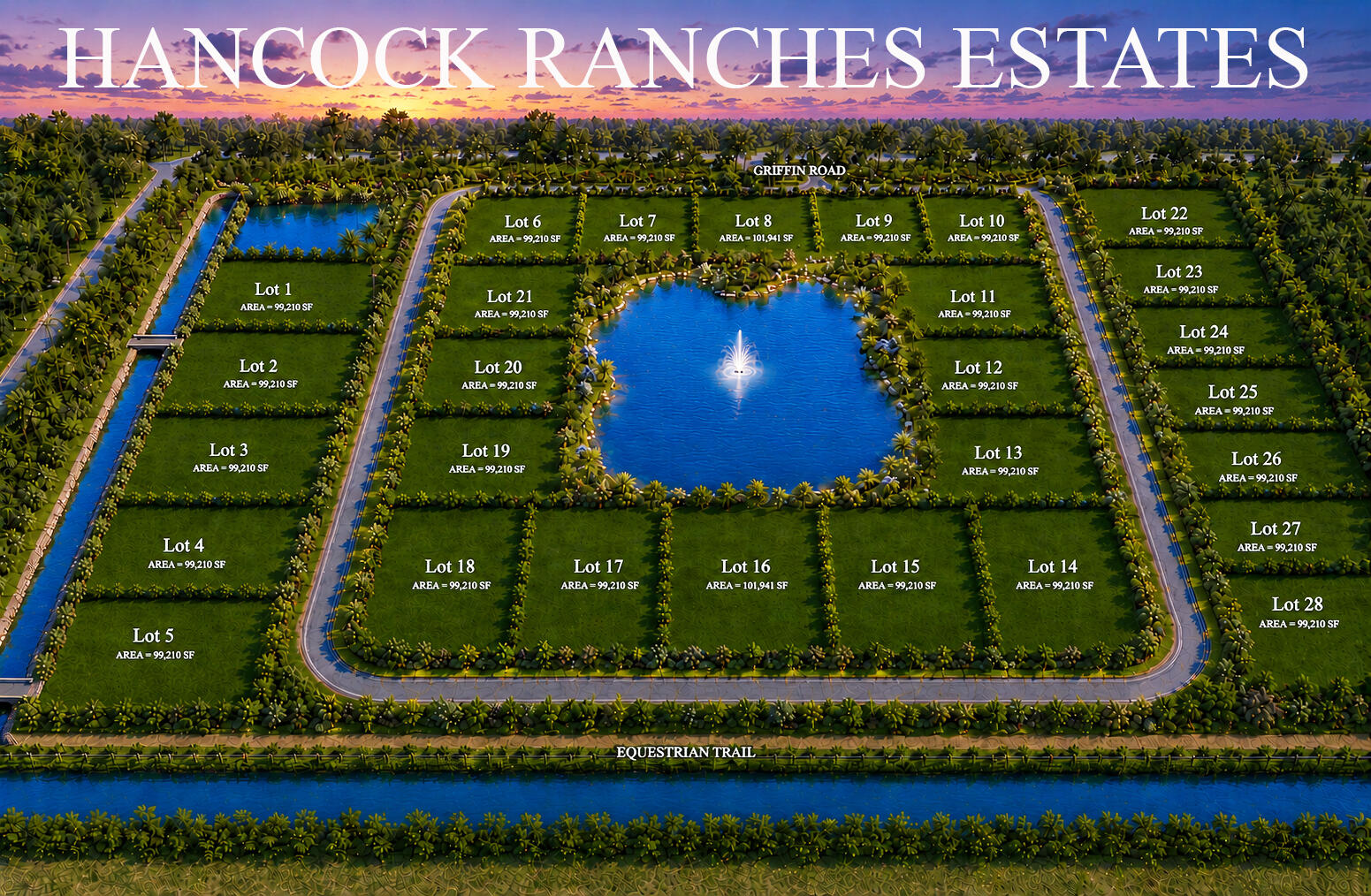 ***HANCOCK RANCHES ESTATES...A BRAND NEW LUXURY COMMUNITY FEATURING 28 EXCLUSIVE 2+AC LOTS IN SUNSHINE RANCHES!!!***  THE COMMUNITY WILL SIT ON 83 ACRES IN THE HEART OF SUNSHINE RANCHES AND IS NOW OFFERING EARLY PRE-SALE OPPORTUNITIES BEFORE THE OFFICIAL RELEASE. PRICES WILL RANGE FROM 2.1 MILLION TO 2.5 MILLION DEPENDING ON LOCATION, LOT SIZE AND VIEW. EACH LOT OFFERS ABUNDANT SPACE, SECLUSION AND PRIVACY...A PERFECT CANVAS TO BUILD YOUR CUSTOM LUXURY ESTATE IN ONE OF SOUTH FLORIDA'S MOST DESIRABLE LOCATIONS. CHOOSE YOU OWN BUIILDER! OPPORTUNITIES LIKE THIS RARELY COME AROUND IN SUNSHINE RANCHES, ESPECIALLY WITH THE ABILITY TO SECURE PREFERRED LOTS EARLY. NUMBER OF LOTS & SITE PLAN SUBJECT TO CHANGE DEPENDING ON GOVERNMENTAL AGENCIES. REACH OUT NOW FOR EARLY ACCESS AND ADDITIONAL DETAILS!
