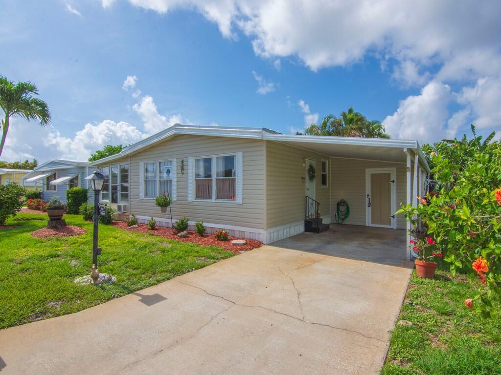 Spacious and beautifully maintained 2BR/2BA home offering nearly 1,200 sq ft in a welcoming 55+ community. This moveinready property features an upgraded kitchen with modern finishes, large living area and a new roof for added peace of mind. The outdoor space is ideal for relaxing or entertaining. Located just minutes from beaches, dining, and shopping in Jensen Beach. Lot rent is $805 per month and includes cable, trash removal, recycling and all the amenities of the clubhouse.