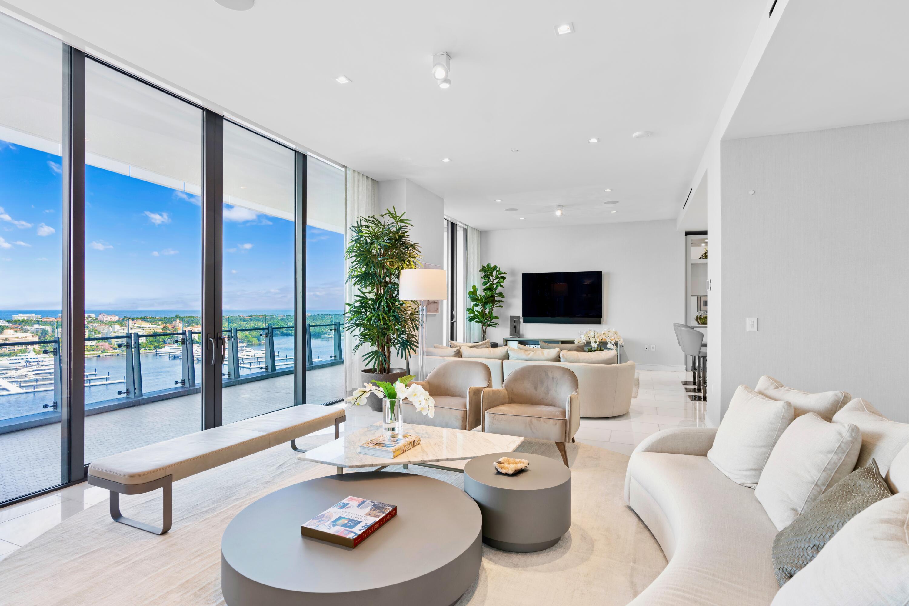 This STUNNING brand new, 3 Bed + Den is over 4,200 total SF, including 2 spacious terraces. Breathtaking direct ocean and intracoastal view from the living room, dining room, master suite, and kitchen. Dramatic 11-ft. sliders/windows. Dual master baths and dual dressing rooms. Includes all designer furniture & décor by Artefacto. Electronic shades/blackouts, custom closets, speakers, and marble flooring throughout. Pet friendly building w/no weight restrictions. The Bristol has the most exquisite world-class amenities including two immaculate spas, waterfront fitness center, stunning beauty salon, spacious outdoor entertaining terrace, club lounge, private dining room, conference room, 75-ft swimming pool, indoor, outdoor jacuzzi, card room and the most sophisticated generator... international concierge, exclusive car service, and 24-hour security/valet/doormen.