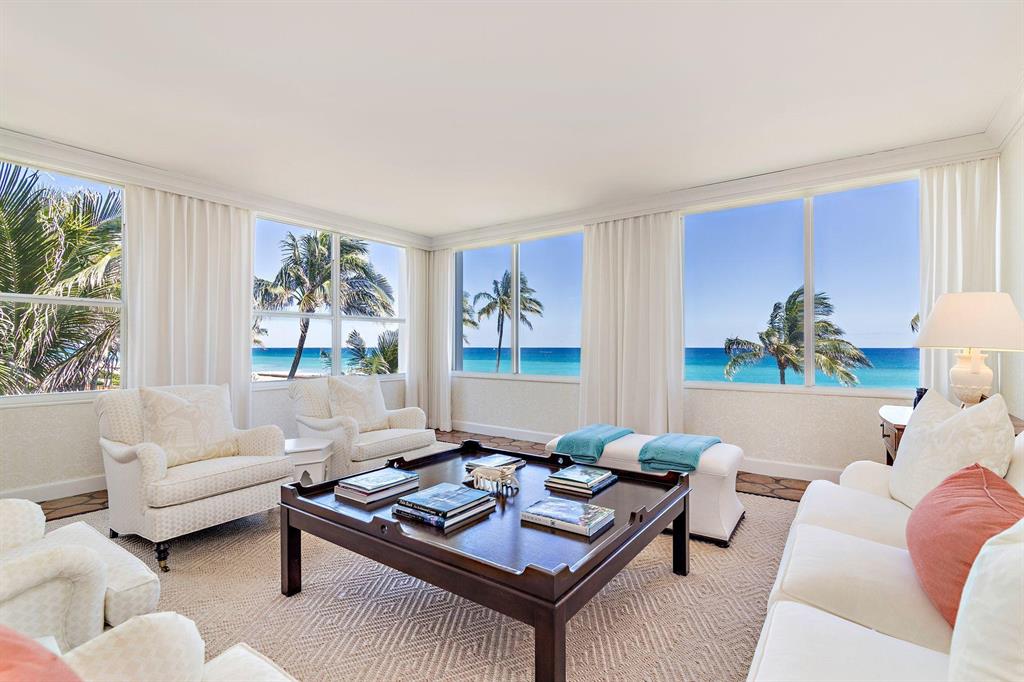 Two combined units in the Lowell House, #3A & 3B are now being offered for sale for the first time in over 20 years. This 4 bedroom, 4 bath oceanfront apartment has been beautifully renovated with hurricane impact glass window throughout and boasts over 4,000 sq ft of living space. Included with this apartment are 4 parking spaces plus 2 additional storage closets. This one-of-a-kind opportunity lives like a house and is located 3 blocks from Worth Ave in Palm Beach. The apartment has been professionally decorated and is offered for sale furnished.