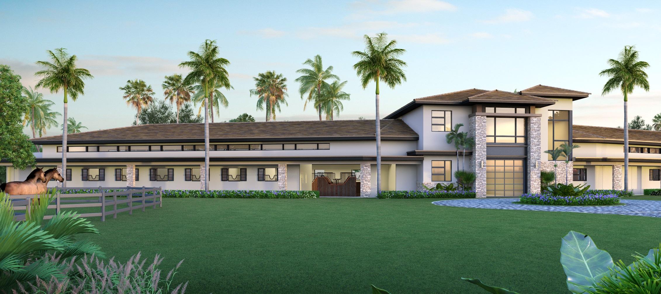 Spectacular 10.8+ acres in the gated equestrian neighborhood of Palm Beach Point is just hacking distance to the Palm Beach International Equestrian Center. This property has been raised, filled and permitted to build a 6 bedroom 8 bath contemporary pool home featuring impact glass windows, a gym, and every amenity imaginable. The architectural drawings in place for the stables allow for a 24 stall center aisle barn with six wash stalls, two tack rooms, two feed rooms, three storage rooms, vet room, office, large second floor owners lounge, and every amenity for the horse & rider. Architectural drawings are available for the new owner, or design your own equestrian estate.