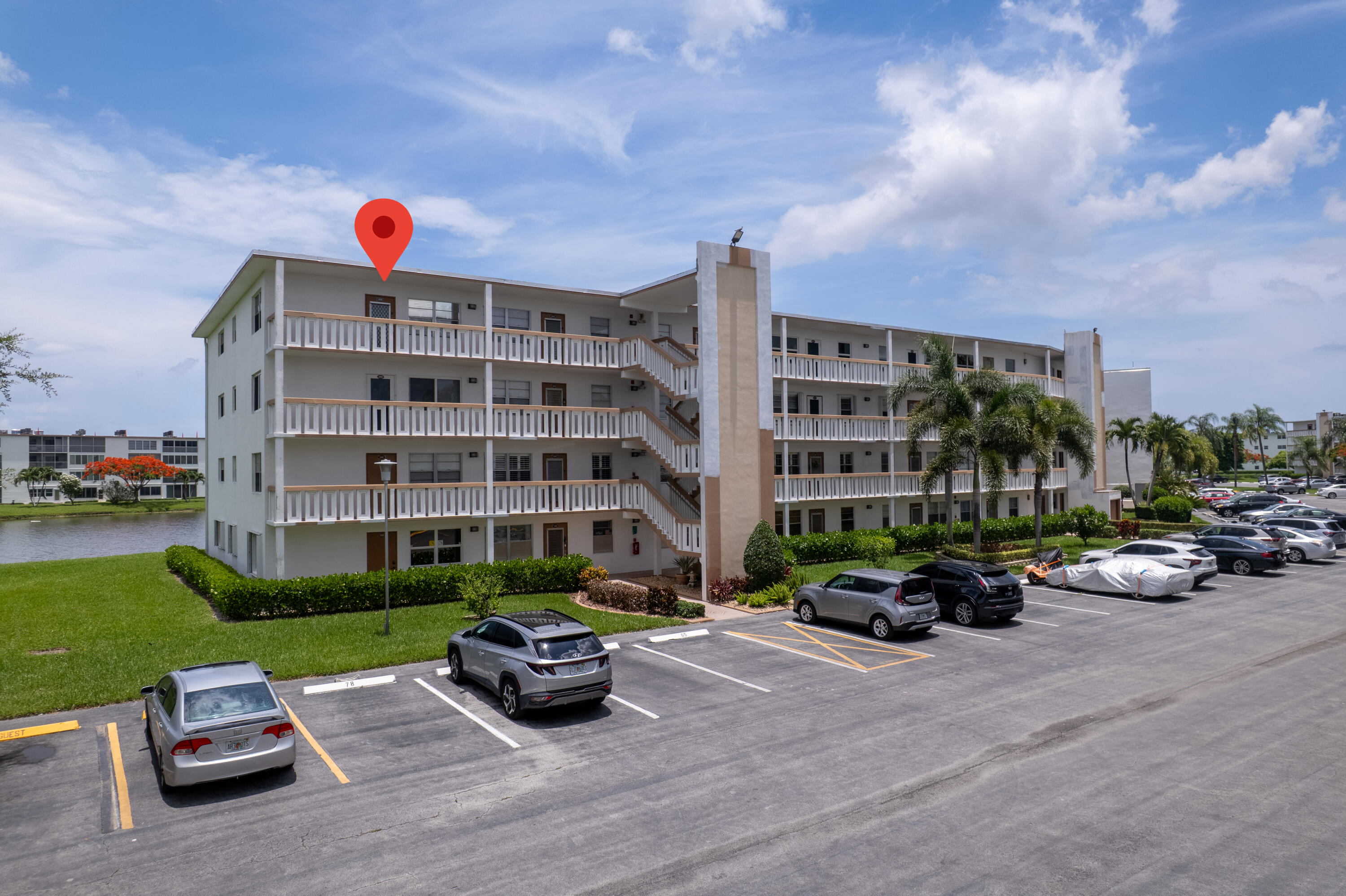 True corner 2bd/1.5ba apartment with extra window and spectacular water view on top floor, in Century Village of Boca Raton, a 55+ gated community. The unit features tile throughout, Remodeled Kitchen with granite countertop, Stainless Steel Appliances, Remodeled Bathrooms, Smooth Ceilings, Glassed and Screened Patio. Resort style amenities include clubhouse, pool, hot tub, fitness center, game & billiards rooms, tennis & pickle ball courts, shows, movies, buses, bingo and more. Conveniently located near shopping, highways, transportation, restaurants, beaches, etc. One assigned parking spot and numerous guest parking spaces available. Water/Sewer, Trash, Basic Cable and Internet are included in the RENT. MUST SEE! HOA Application Attached