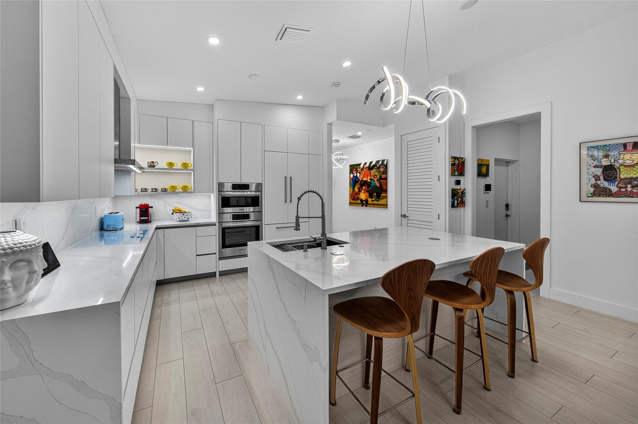 Modern, Stylish, Elegant, Smart Home. 2017 Construction + Complete Meticulous Remodel in 2024! Bright, Open, Spacious & Airy. 3 Bed, 2 Bath + Large Office/TV Room/Den. Kitchen Features Top of the Line Appliances, Cabinets & Countertops, Bar Seating & Plenty of Cooking & Entertaining Space. Massive Primary Suite w/ Sitting Area & Huge Custom Walk-in Closet. Primary Bath with Opulent Oversized Open Shower & Soaking Tub, Luxurious Lighting, Appointments & Private Water Closet. Striking Lighting, Electronic Shades, Ceiling Fans and more throughout. Private Fenced Back Yard with Artificial Turf and Stunning Landscaping. Full Size Two Car Garage w/ Epoxy Resin Finish, Storage Cabinets, Extra Fridge & EV Charger. Steps to Everything Wilton Drive Offers. FURNISHINGS AVAILABLE,