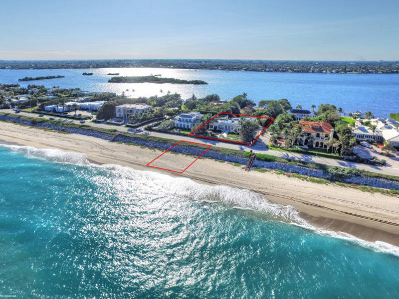 This magnificent Regency style home is situated on two thirds of an acre along the ocean in Palm Beach. Originally built in 1955, the home was restored in 1995 keeping the original architectural vision of balance and symmetry. Rich architectural details abound throughout the home –original plaster moldings, restored and enhanced, and finely detailed millwork to name but a few.
The estate is entered into from Seagrape Circle through a circular drive and motor court. Enter the French doors up a graceful set of marble steps to the gallery foyer, where the first of many wonderful geometric skylights illuminates your arrival. The gallery leads directly into the grand living room which features parquet floors, neoclassical columns, a marble fireplace and abundant natural light.  Arched French doors open to the ocean front east patio and formal garden inviting you to relax and enjoy the ocean views. The double doors at the south end of the living room lead to a private Master suite which is a treat unto itself complete with an ocean view study, large bedroom, his and her baths, bountiful closet space and a private patio overlooking the pool. 
A large scale, sophisticated dining room overlooks the pool and the elevated outside dining terrace. The adjacent breakfast room with geometric skylight leads to a modern kitchen complete with Miele, Thermador and Sub-Zero appliances, custom cabinetry and granite countertops. 

Staff quarters, accessed via a back staircase off the kitchen, include a very large laundry room, full bath, bedroom and sitting room. This area could easily be converted into a den, home office or a gym.
 
A key design element of this Regency is the integration of the East and West gardens into the home creating a series of indoor and outdoor living spaces, ideal for entertaining on all scales. Located on a lower terrace, the fabulous pool side cabana is waiting for a party.