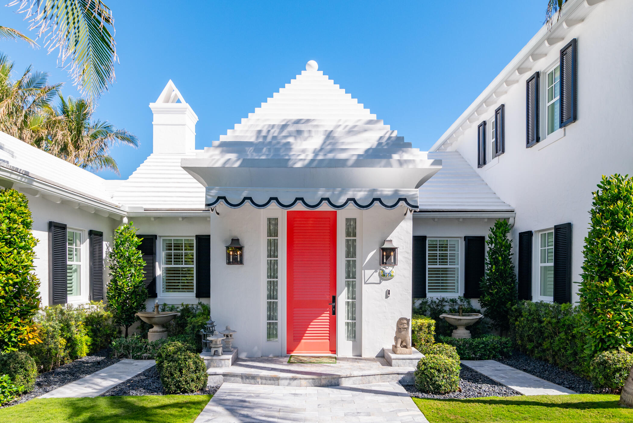 Welcome to your dream beach house. Nestled on one of Palm Beach's most coveted cabana streets on the island's North End. It is just steps from the ocean with private access to one of Florida's most beautiful surf beaches. Noted architects Smith and Moore designed this meticulously crafted, Bermuda-style residence which maximizes its prime location. It was built in 2015 by the sought-after Wittman Building Team. The house features Venetian plastered walls throughout and beautiful De Gournay and Scalamandre wallpapers. Upon arriving you enter an airy open concept living room with high vaulted ceilings. The room has been stylishly curated and is perfect for entertaining. The first level features an enviable, bright, large gourmet kitchen equipped with state-of-the-art appliances and a walk-in pantry and features custom cabinetry. The seamlessly integrated dining area invites you to make memories while hosting a dinner party or sharing a family meal. In addition, the ground floor has a large bedroom with a walk-in closet, an ensuite bathroom, a den/office/guest room, and a well-appointed hall half bath. Out the sliding glass doors is beautiful, heated pool where you will rest, relax, and recharge. It also features a seating area, dining table, and outdoor shower. The house sits on an impeccably landscaped .25 acres. The second-floor primary suite has a balcony, spacious ensuite bathrooms with a steam feature, and a beautifully designed boutique-worthy walk-in closet with a dressing room. Take advantage of this rare opportunity to live in one of Palm Beach's most desired beach neighborhoods.