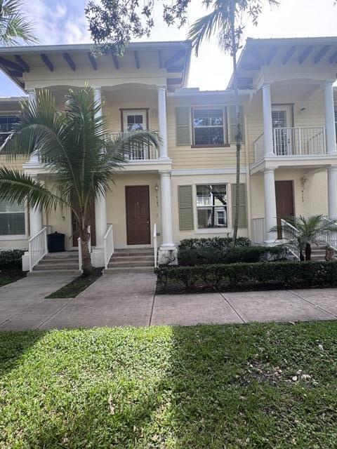 This 3/2.5, 1 car gar townhome is in Antiqua, in the heart of  Abaoca, you have Roger Dean Stadium, also restaurants, shoppes, and free monthly concerts, golf, parks & fields, nearby AND Sidewalks perfect for walks. This unit features brand new Luxury Vinyl floors upstairs & the stairs. All 3 bdrms, &  2 baths also upstairs. Downstairs tile floors and washer/dryer inside. Primary bdrm upstairs has a balcony overlooking a beautiful green space as well as the front porch. Community pool across the street.