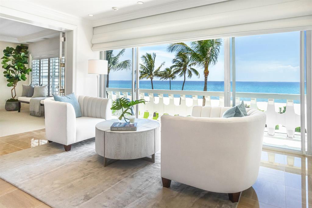 Panoramic ocean views from this beautifully renovated 2 bedroom, 2 bath home with approximately 2,149 square feet of living space. The chic 300 Building is a boutique oceanfront building and offers full amenities including heated pool, newly renovated fitness room, garage parking, full-time doorman, and onsite property manager. Conveniently located in mid-town just minutes from Worth Avenue shopping and dining.