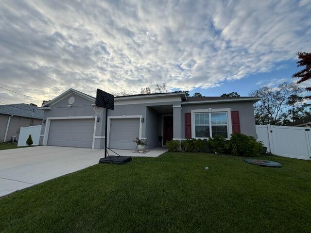 Stunning 4BR/2BA single-family home with 3-car garage, built in 2023 and in like-new condition, located in a quiet, desirable area of Port Saint Lucie. Features include tile flooring throughout, high ceilings, and an open-concept layout. Modern kitchen with stainless steel appliances, 42" cabinets, and granite countertops. Bathrooms offer granite finishes, ceramic tile, glass shower, and rainfall fixtures. Spacious primary suite with walk-in closets, double sinks, and separate shower. Large fenced backyard.  No HOA—no restrictions, no monthly fees; boat and RV friendly. Smart home system allows control of lights, A/C, doors, and garage via Alexa or Google Nest. Move-in ready.